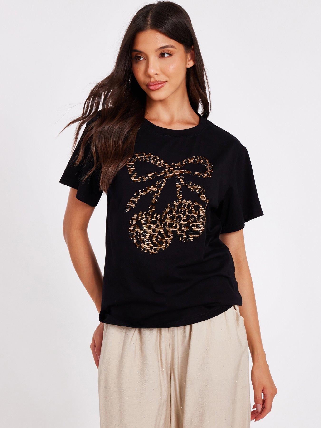 Quiz Black Leopard Print Cherry Top