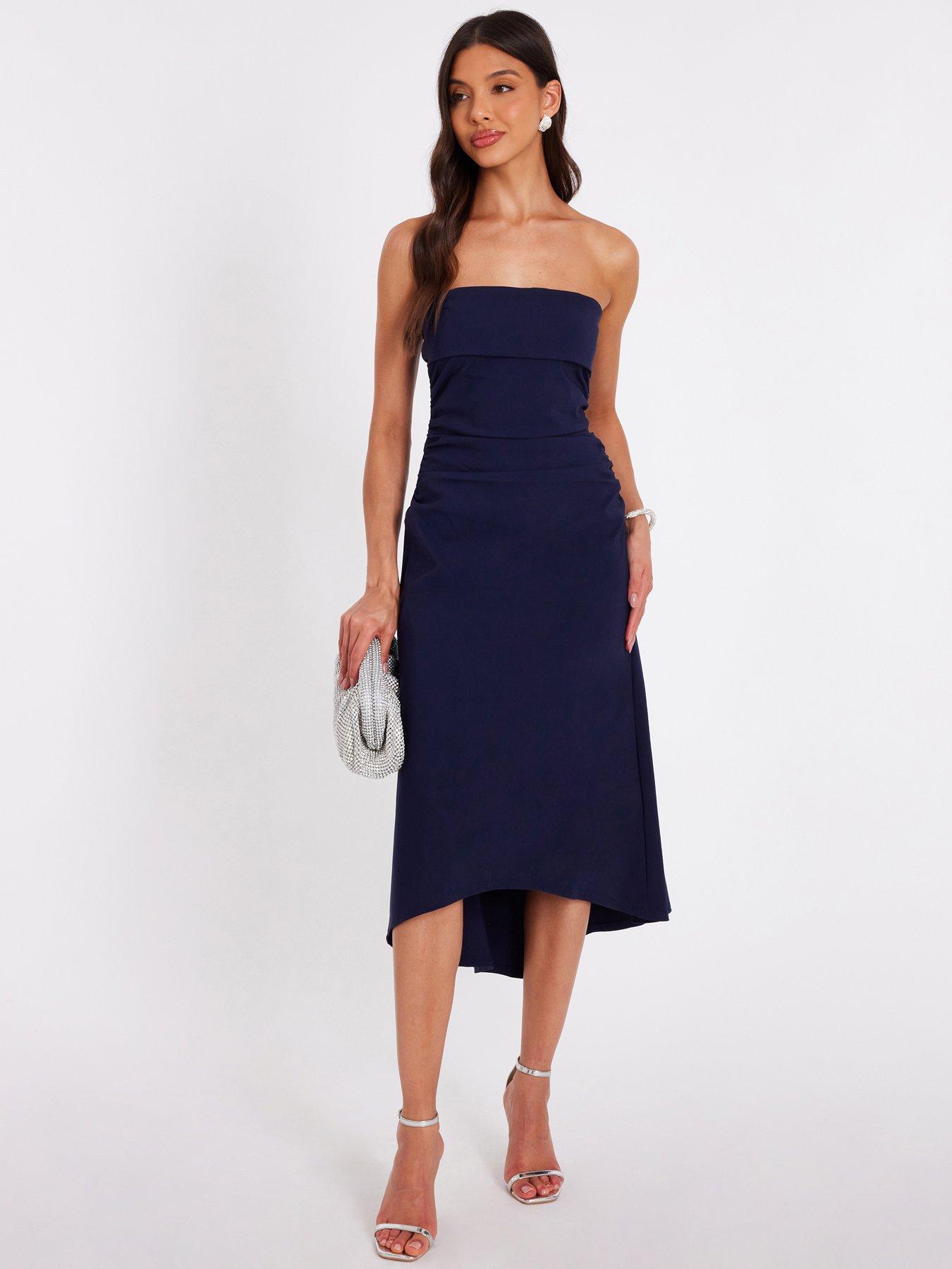 Image 1 of 6 of Quiz Navy Bandeau Midi Dress