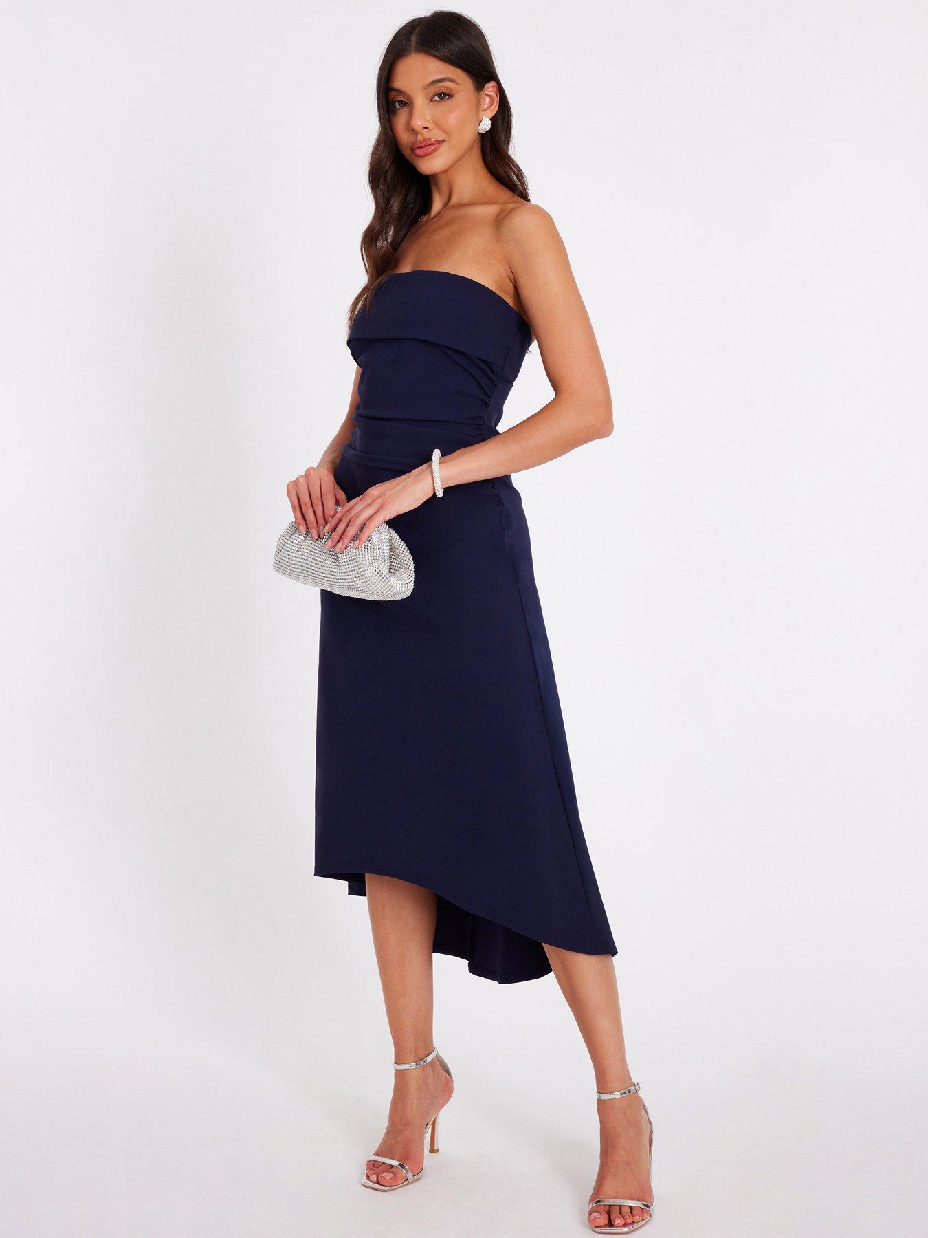 Image 3 of 6 of Quiz Navy Bandeau Midi Dress