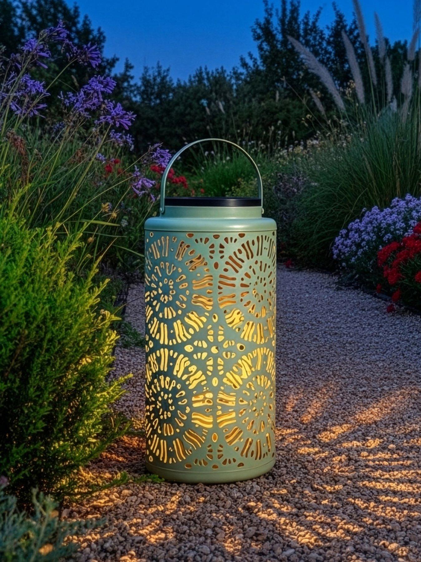 Image 1 of 5 of The Very Collection 32cm Mesh Solar Lantern with USB Charge - Green