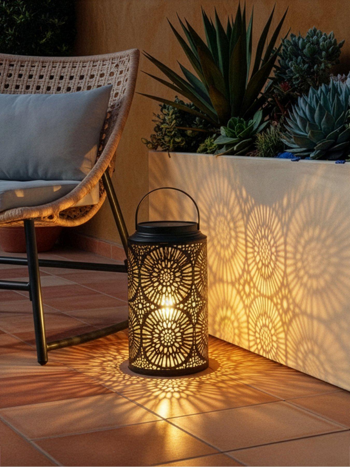 The Very Collection 32cm Mesh Solar Lantern with USB Charge - Black