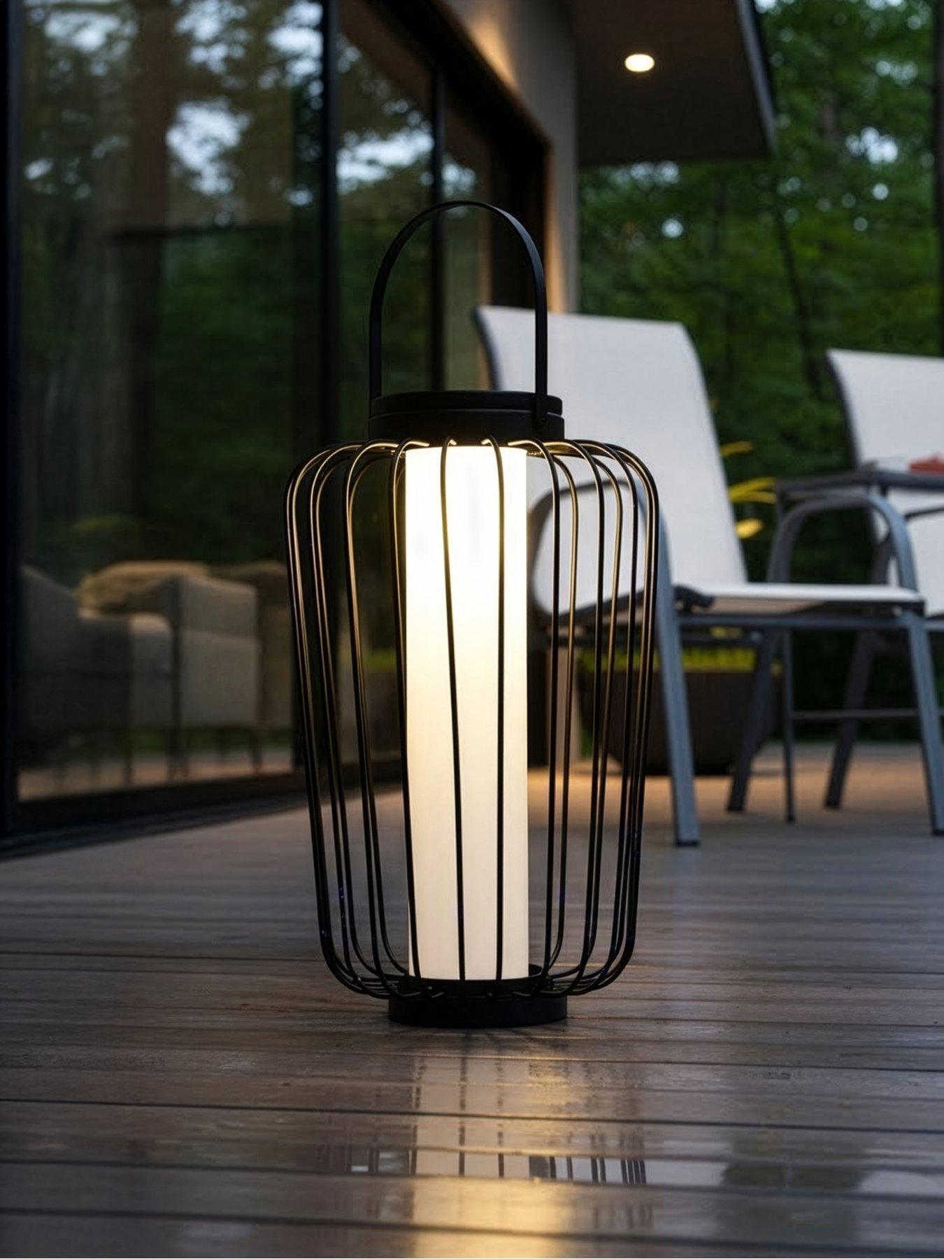 The Very Collection 40cm Cage Solar Lantern with USB Charge - Black