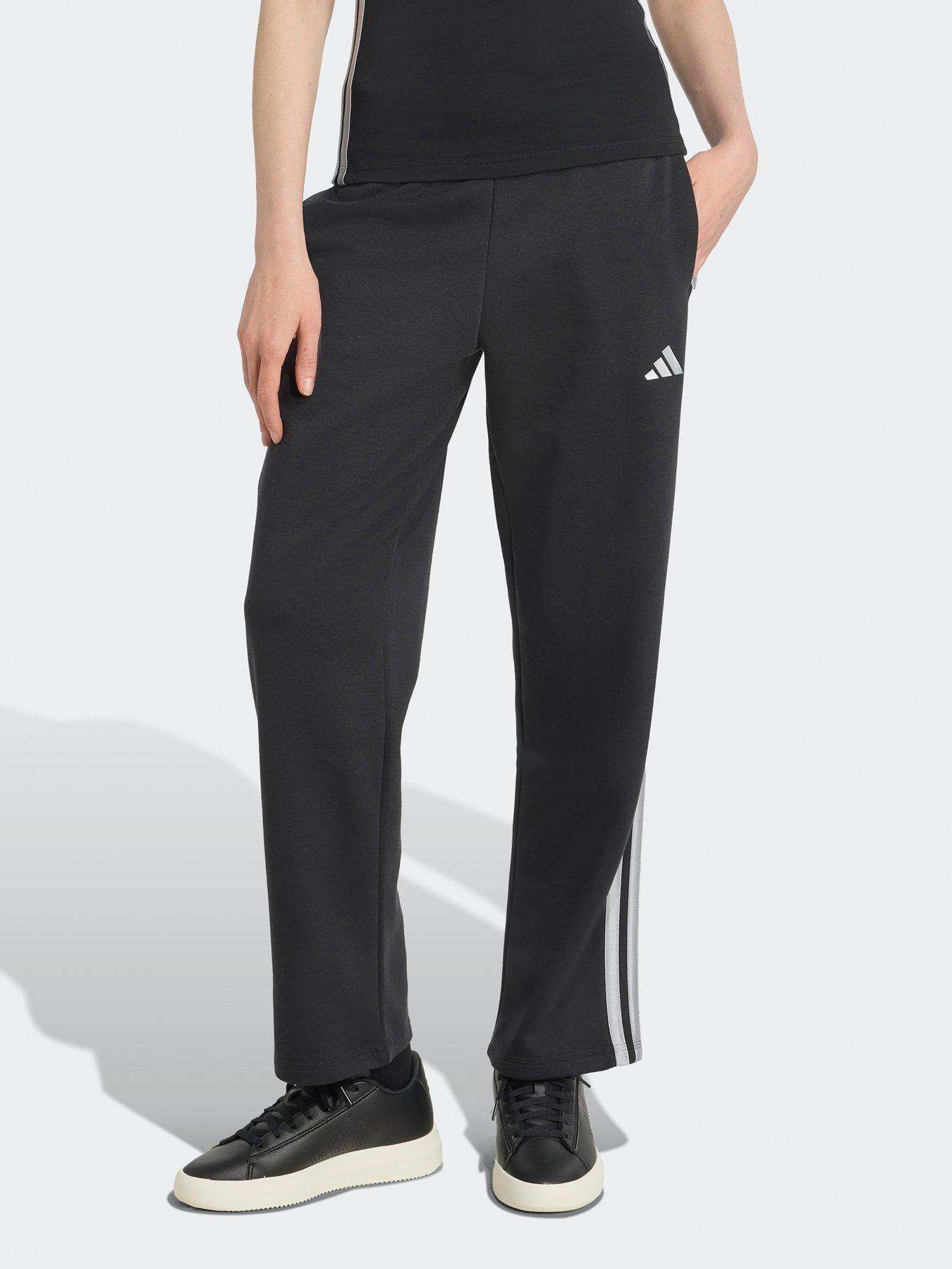 adidas Sportswear Womens Holiday 3-Stripes Fleece Open Hem Pants - Black