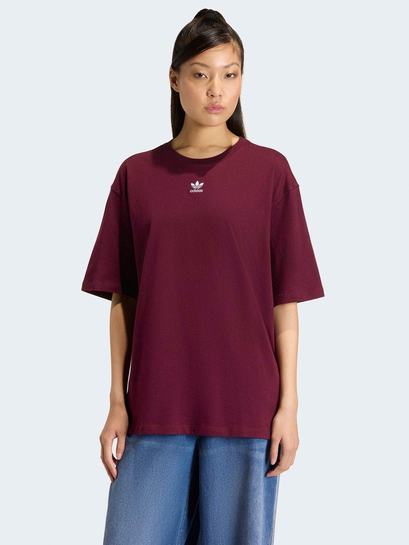 adidas Originals Women's Trefoil Essentials Boyfriend T-Shirt - Dark Red