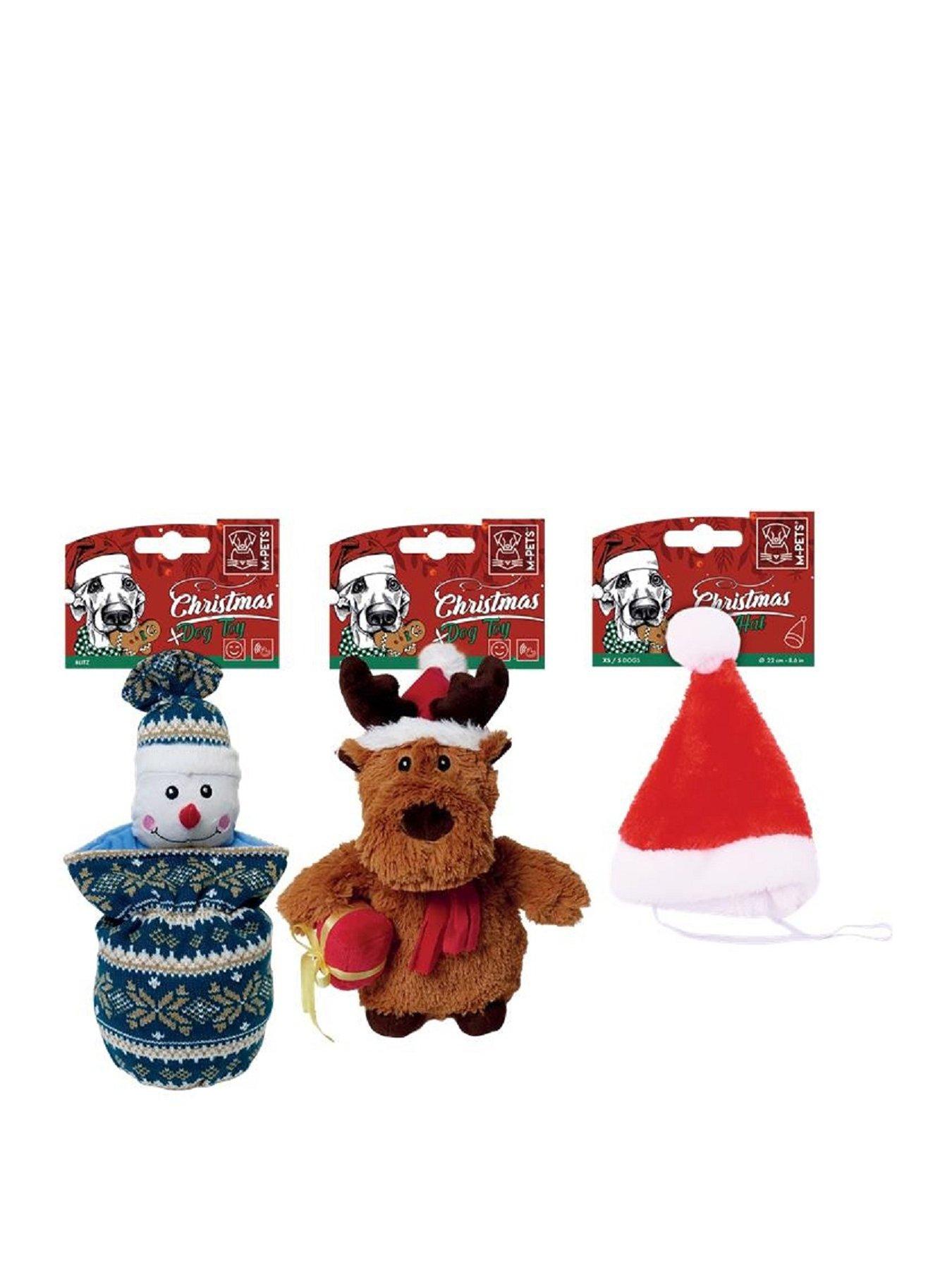 M-Pets 3 Pack - Snowman Squeaky Dog Toy, dog Plush toy  &  Dog Santa Hat