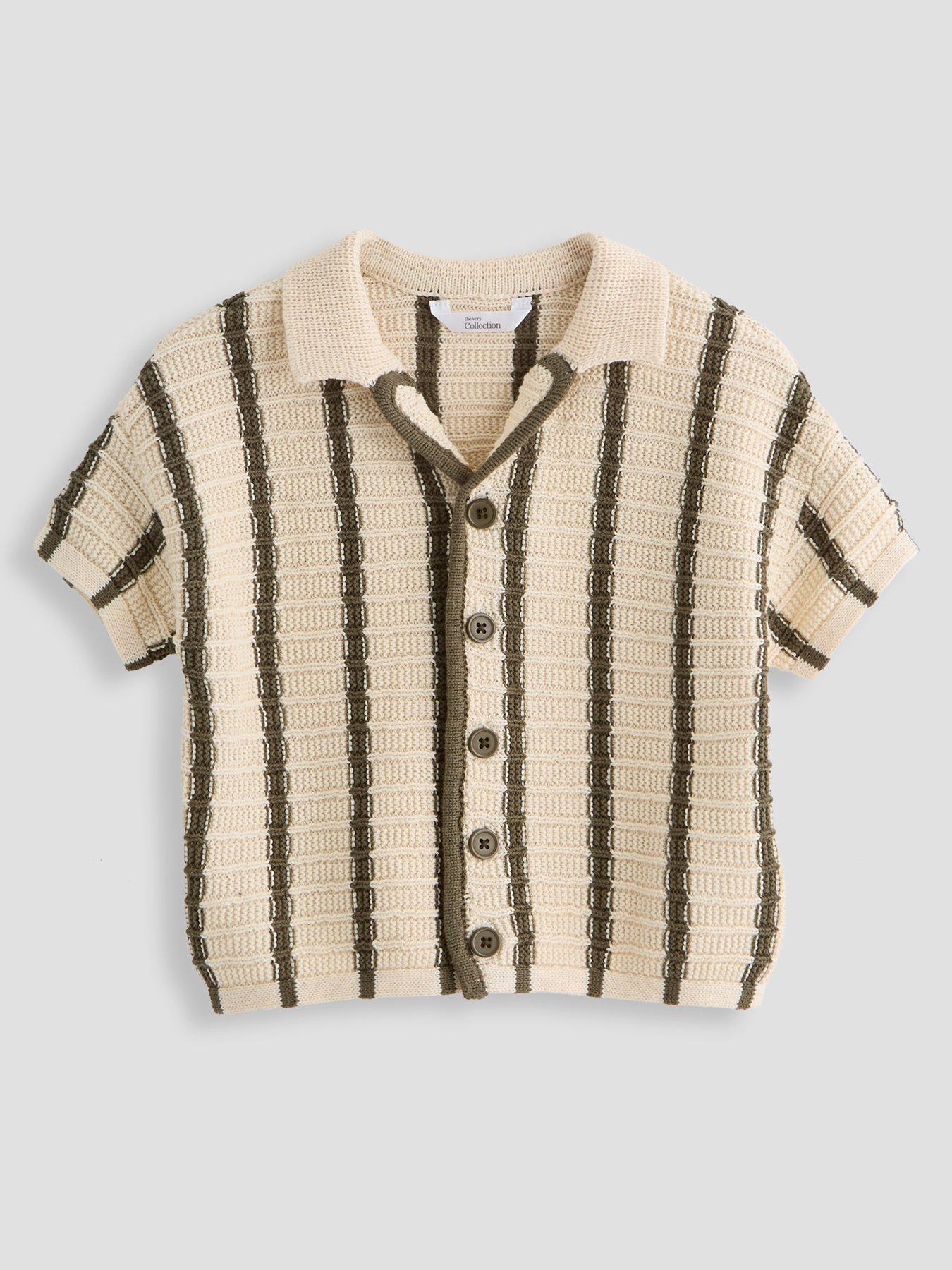 The Very Collection Boys Stripe Crochet Shirt - Multi