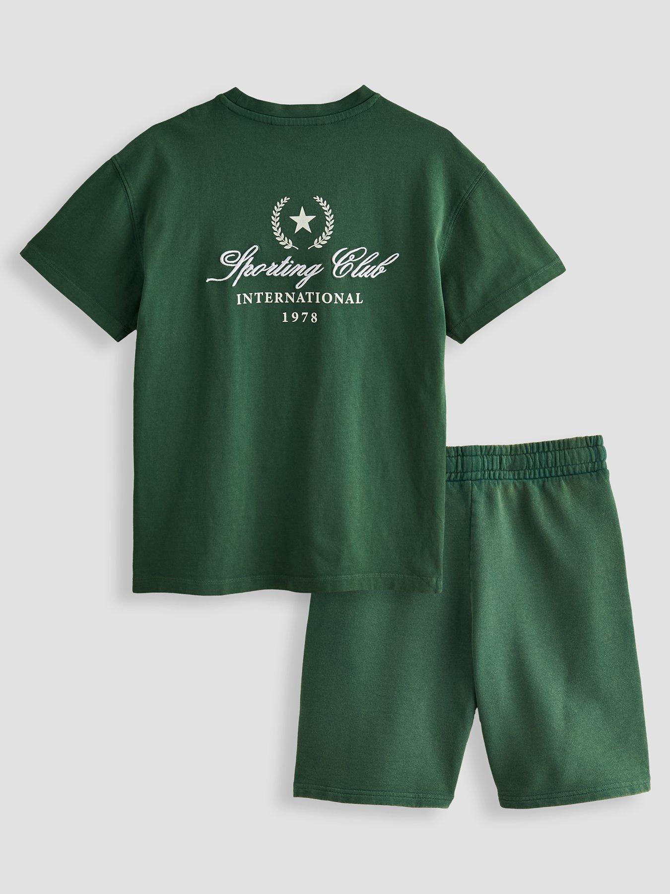 The Very Collection Boys Washed Sports Retro T-Shirt  &  Shorts Set - Green