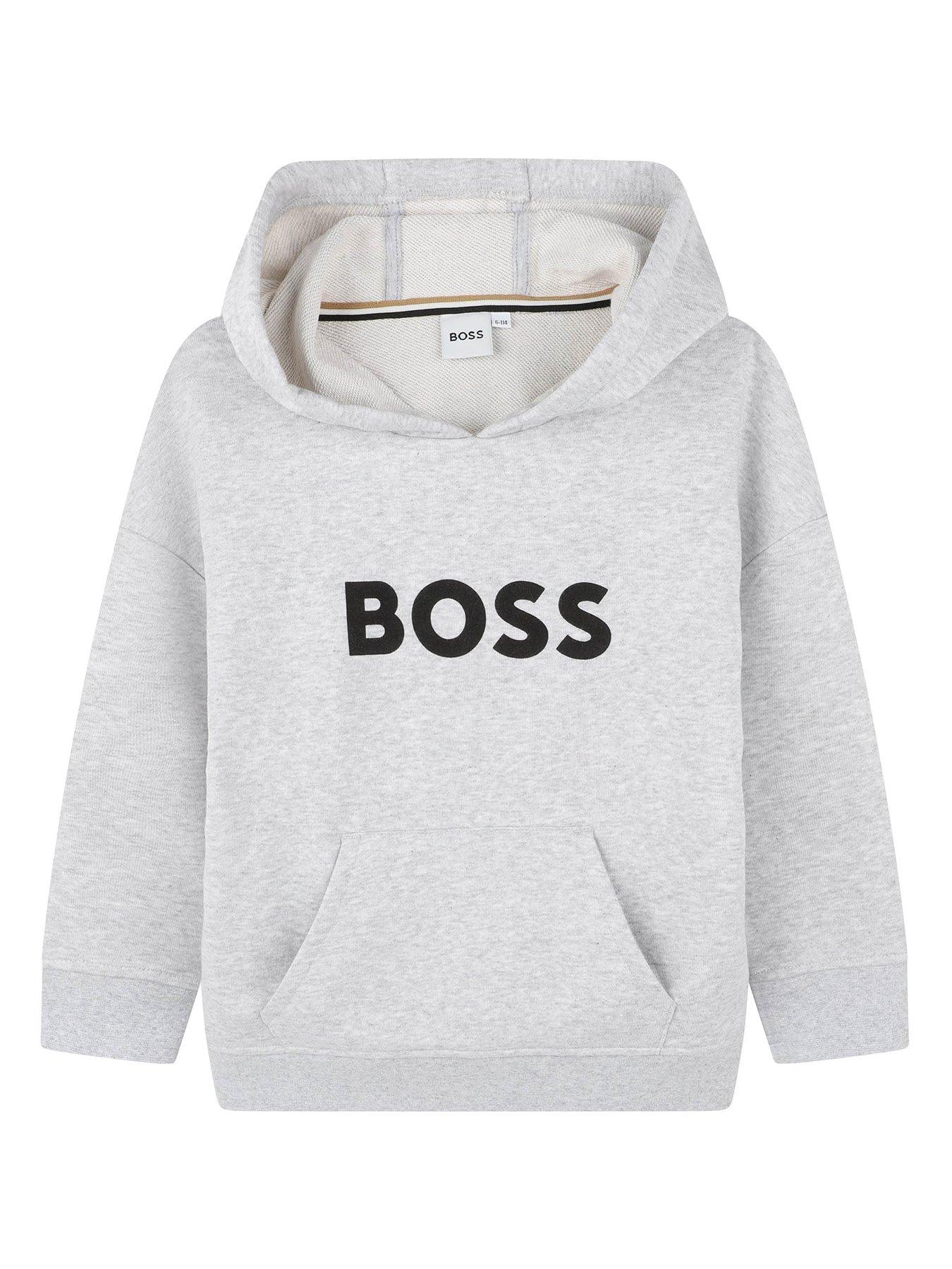 BOSS Boys Logo Hoodie, Grey, Size 14 Years