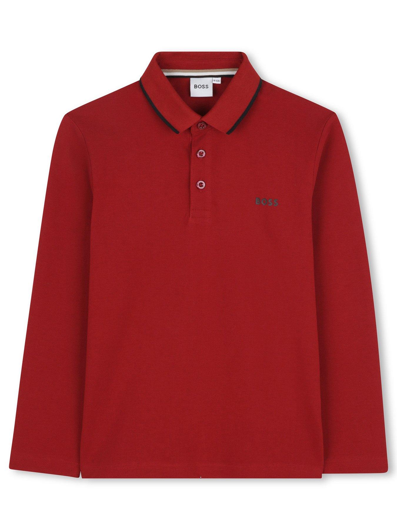 BOSS Boys Long Sleeve Polo Shirt - Dark Red