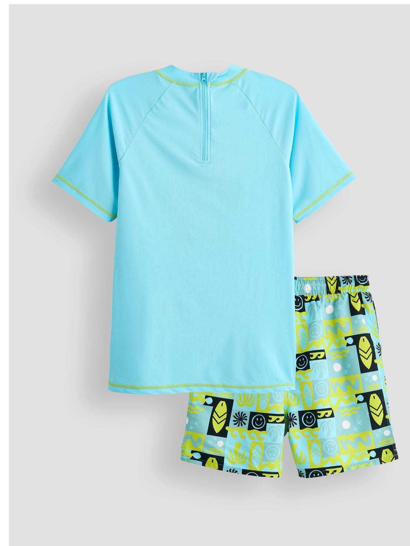 Image 2 of 4 of The Very Collection Boys Rash Vest And Printed Sunny Day Swim Shorts Set - Blue