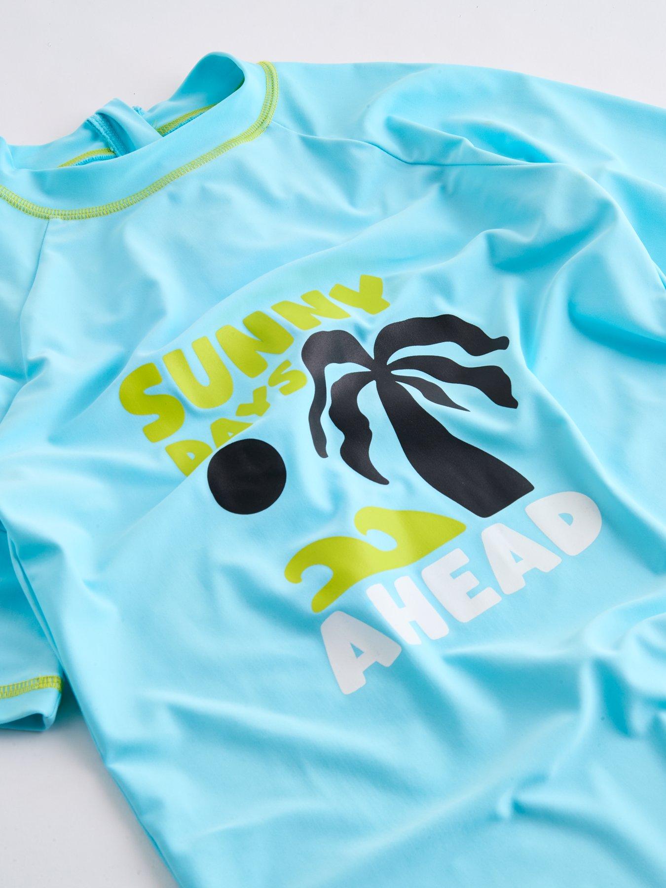 Image 4 of 4 of The Very Collection Boys Rash Vest And Printed Sunny Day Swim Shorts Set - Blue