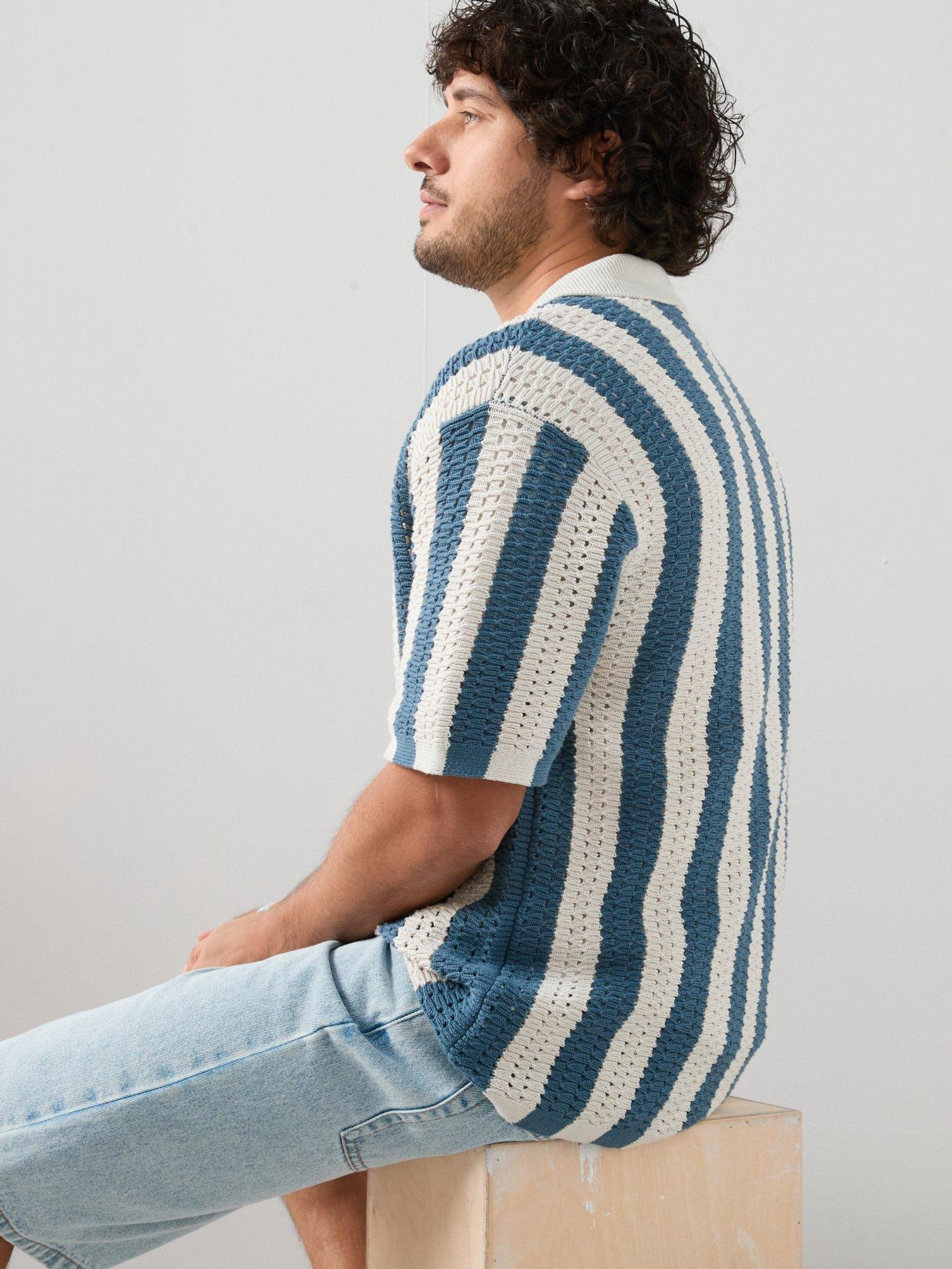Image 2 of 6 of The Very Collection Crochet Stripe Button Through Shirt - Ecru