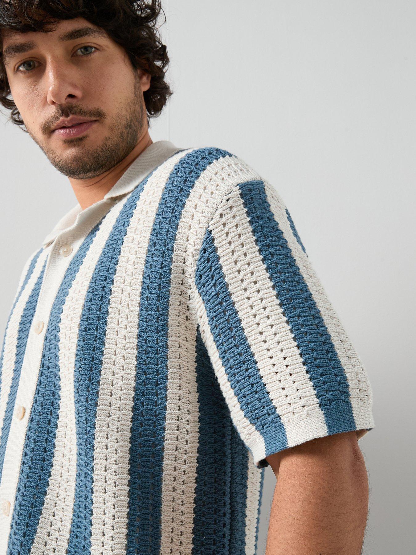 Image 5 of 6 of The Very Collection Crochet Stripe Button Through Shirt - Ecru