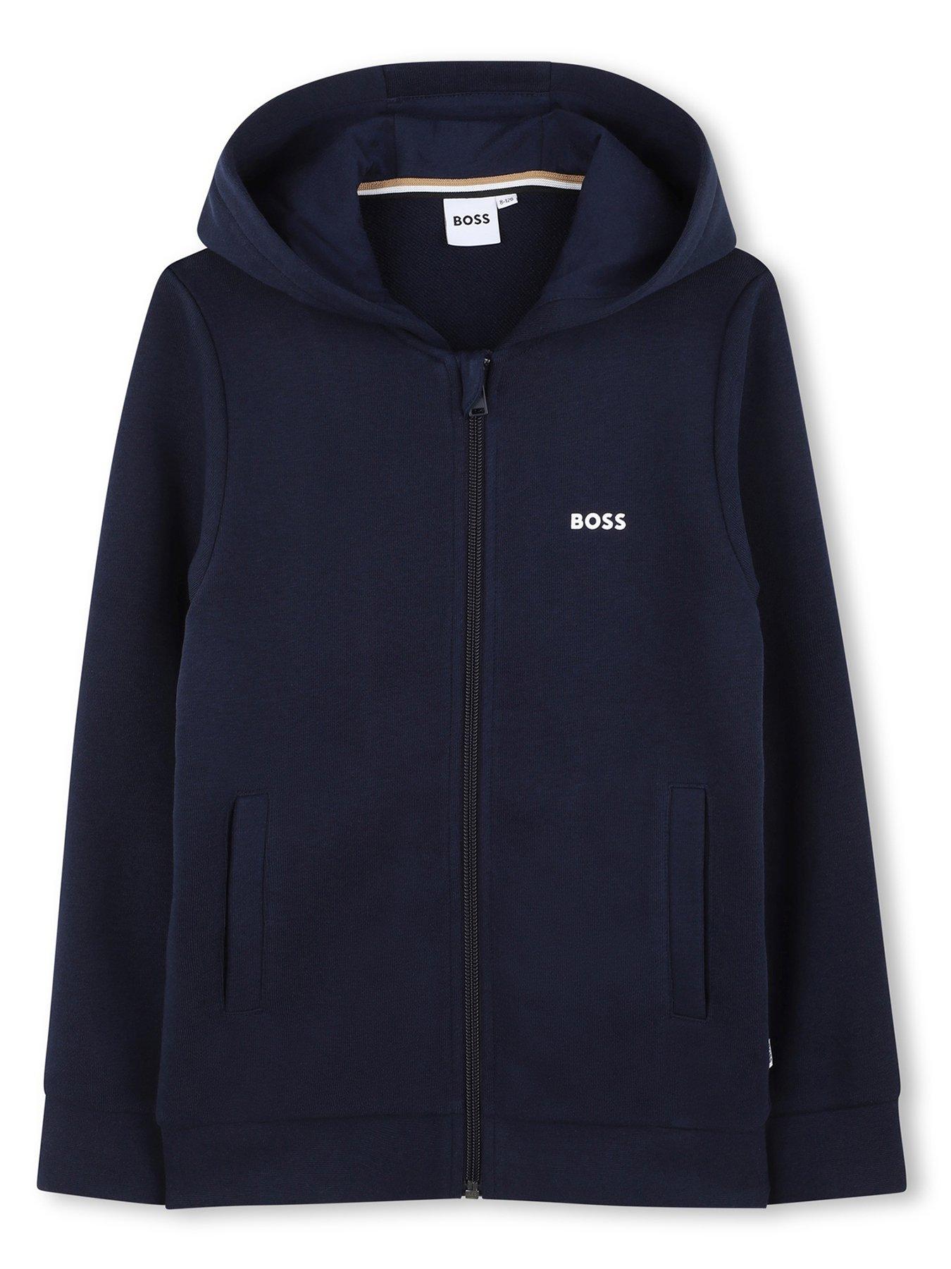 Image 1 of 3 of BOSS Boys Zip Through Hoodie - Navy