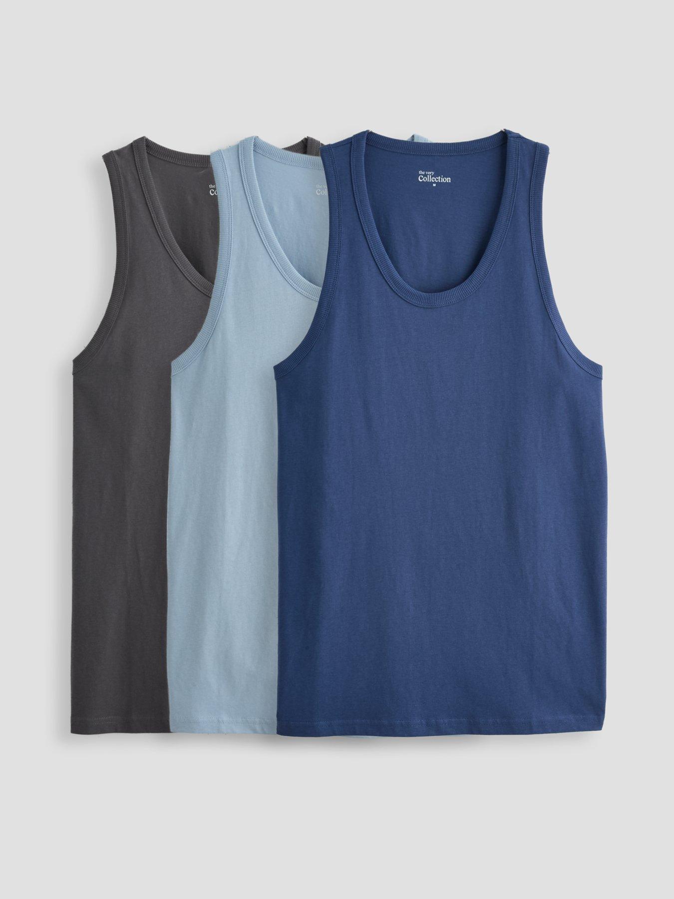 Image 1 of 7 of The Very Collection 3 Pack Pure Cotton Jersey Vests - Grey/Blue