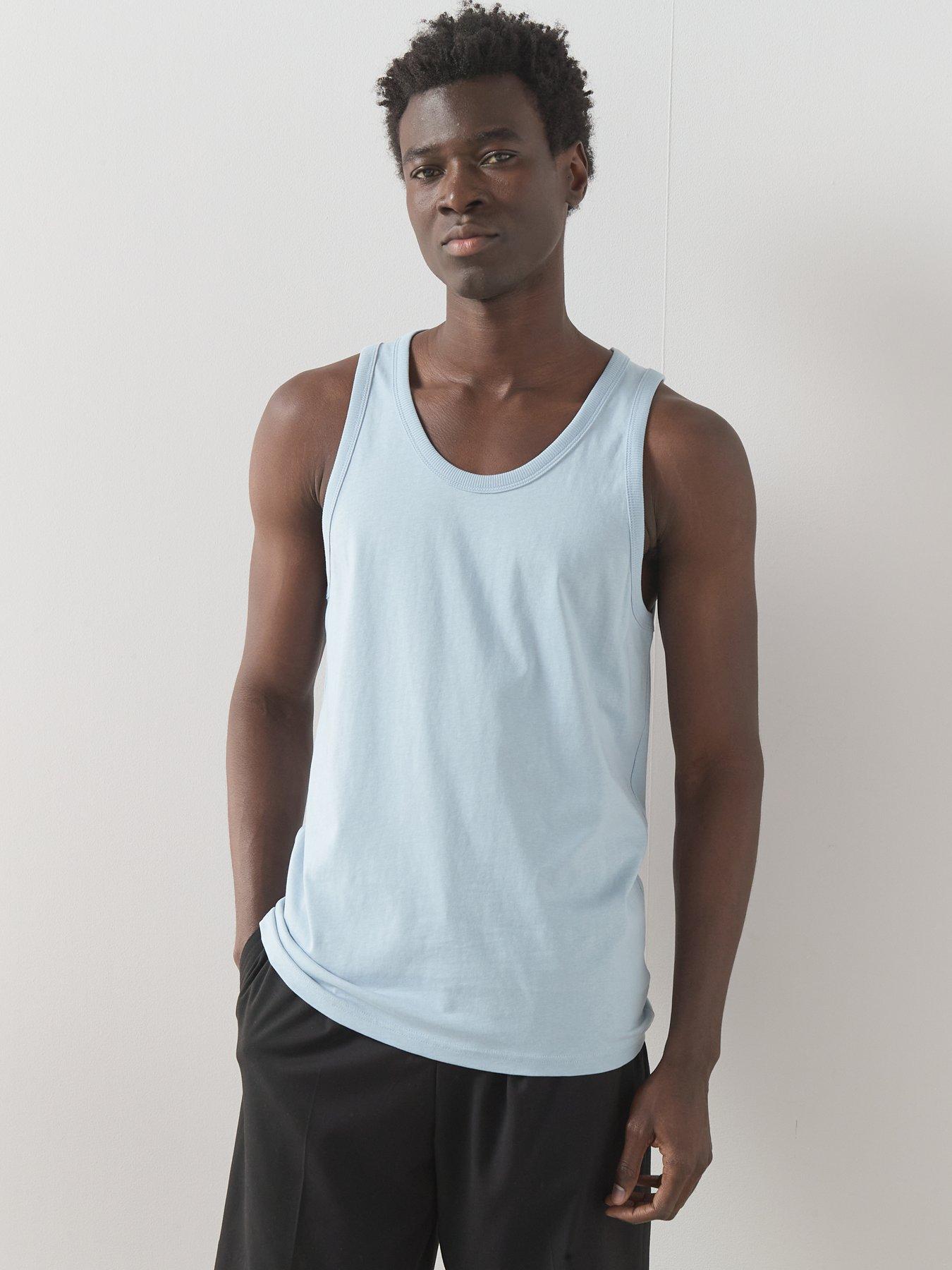 Image 2 of 7 of The Very Collection 3 Pack Pure Cotton Jersey Vests - Grey/Blue