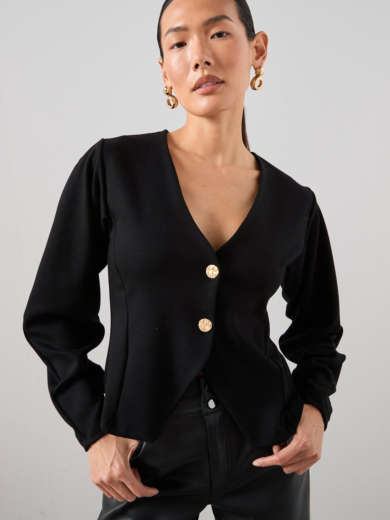 The Very Collection Long Sleeve Button Up Top - Black | Very