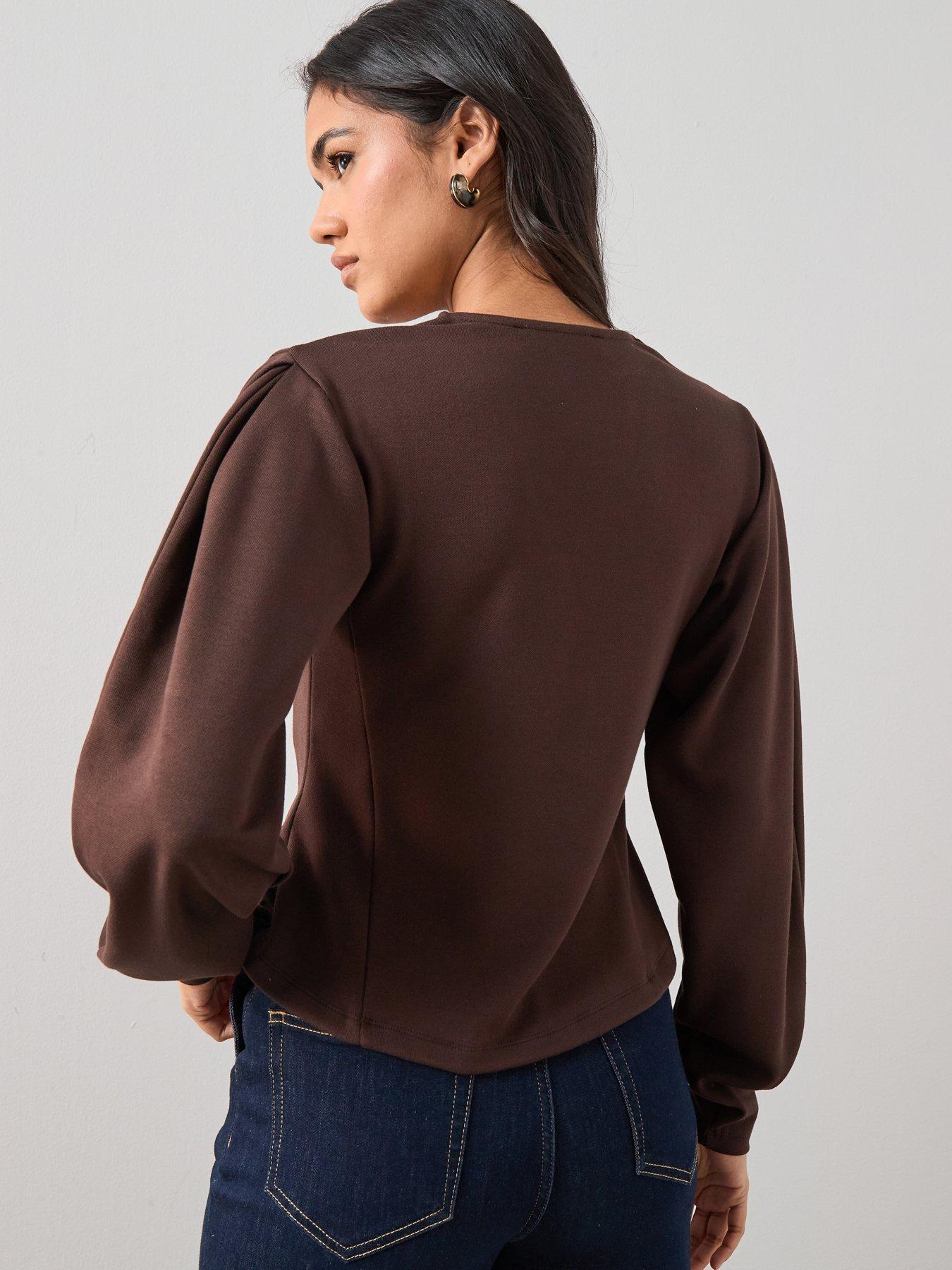 The Very Collection Long Sleeve Button Up Top - Brown | Very