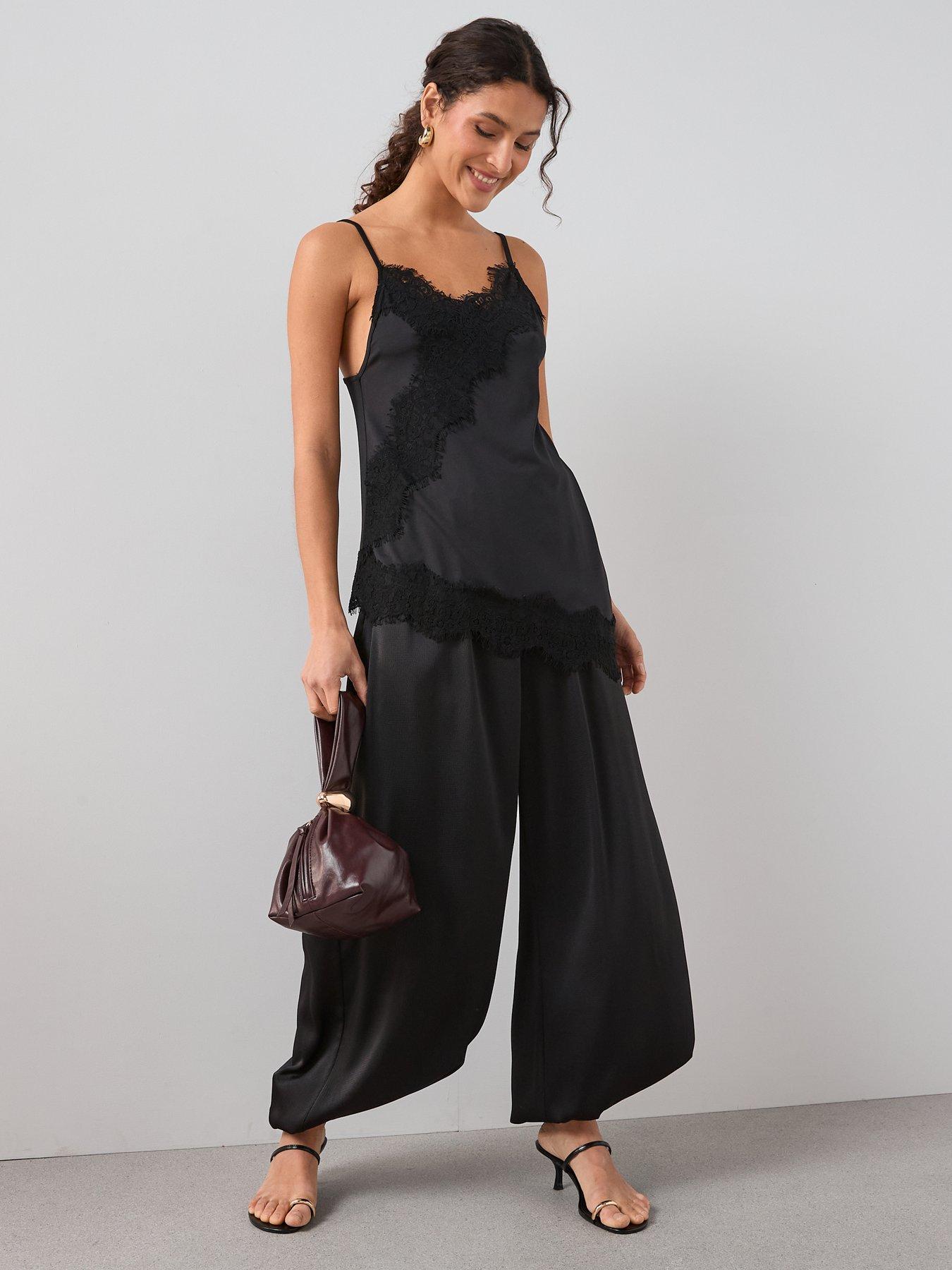 The Very Collection Asymmetric Lace Trim Cami Top - Black | Very