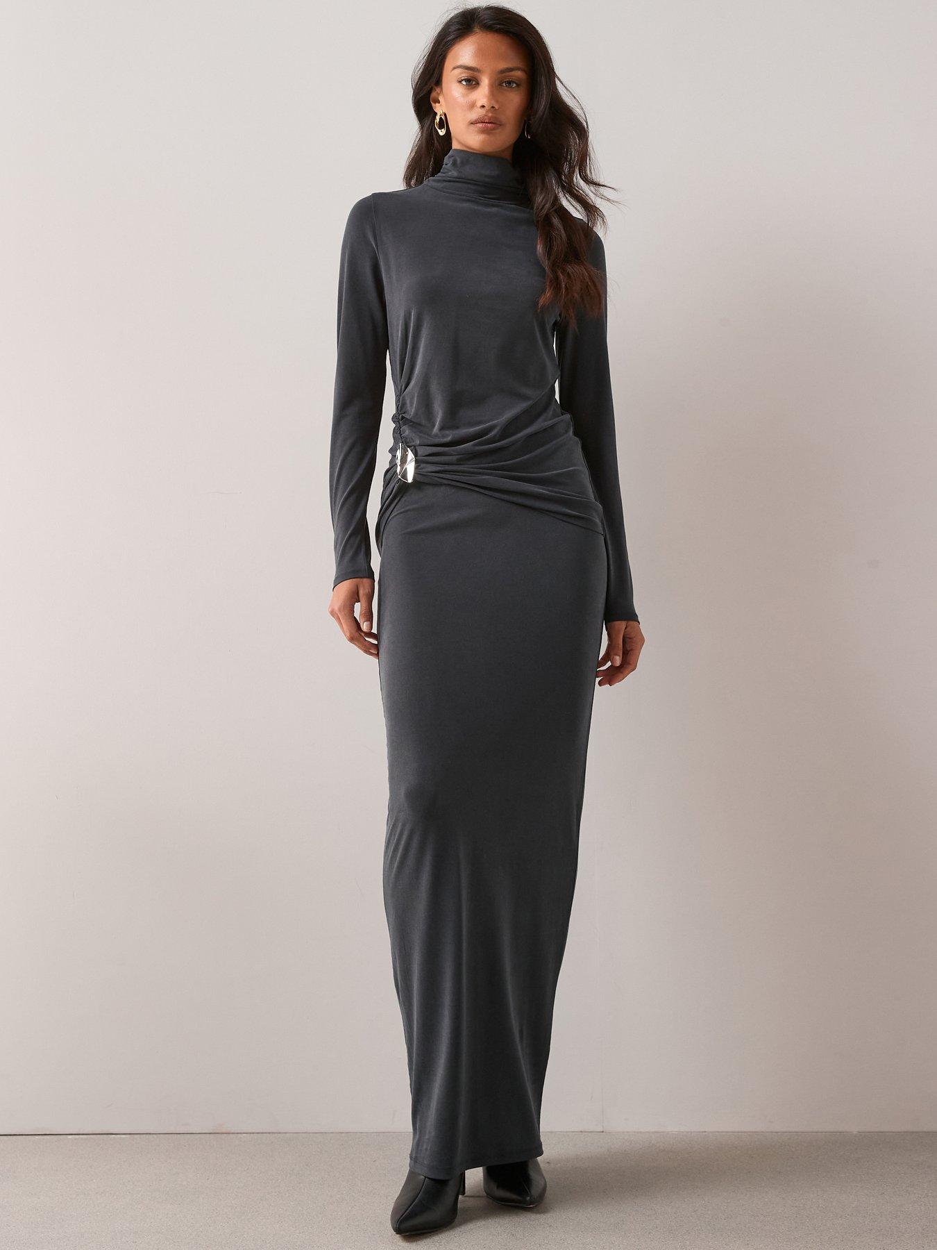 The Very Collection Longline Trim Detail Long Sleeve Roll Neck Co-Ord Top - Grey