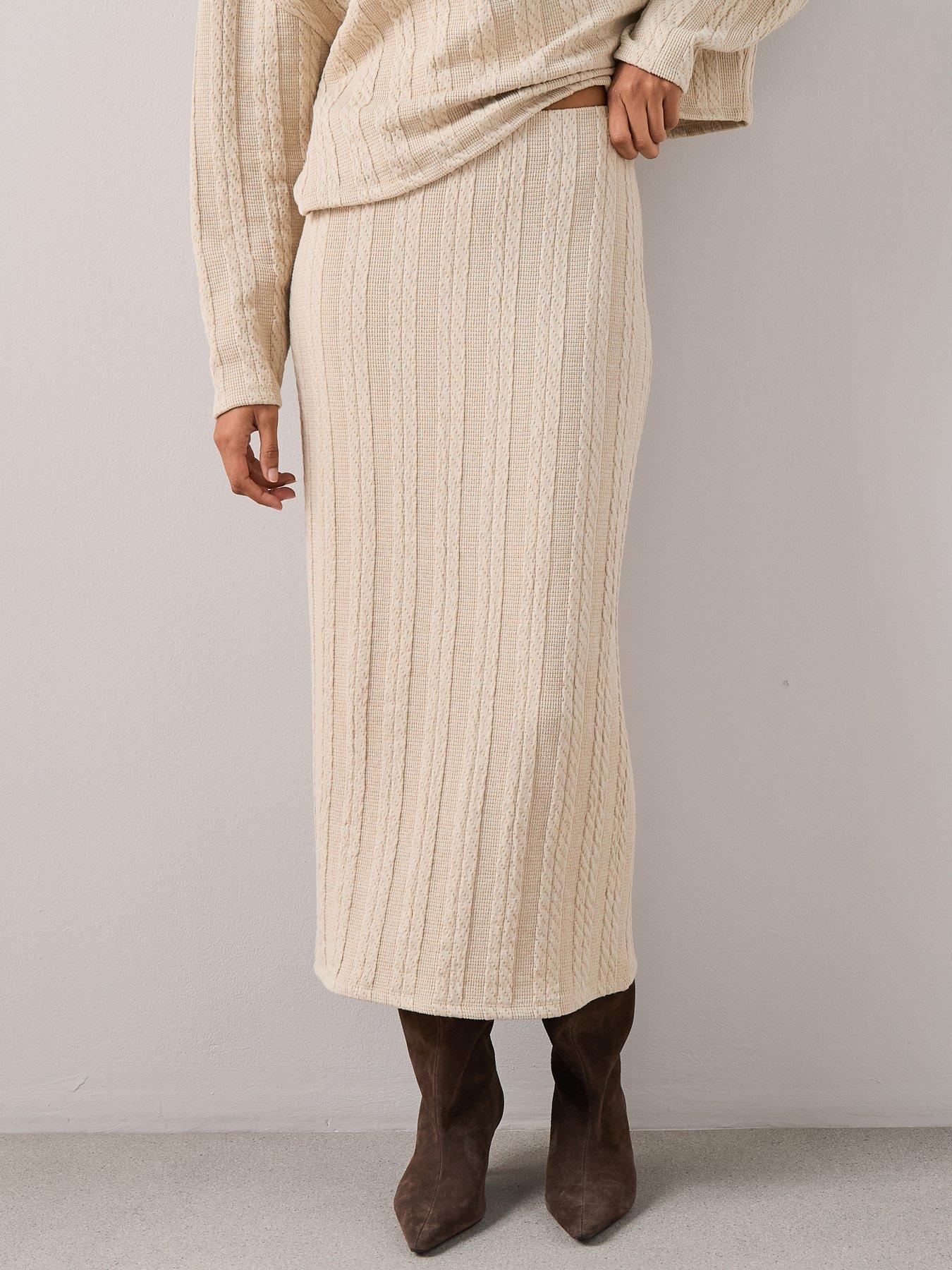 The Very Collection Cable Textured Midaxi Skirt Co-Ord - Cream