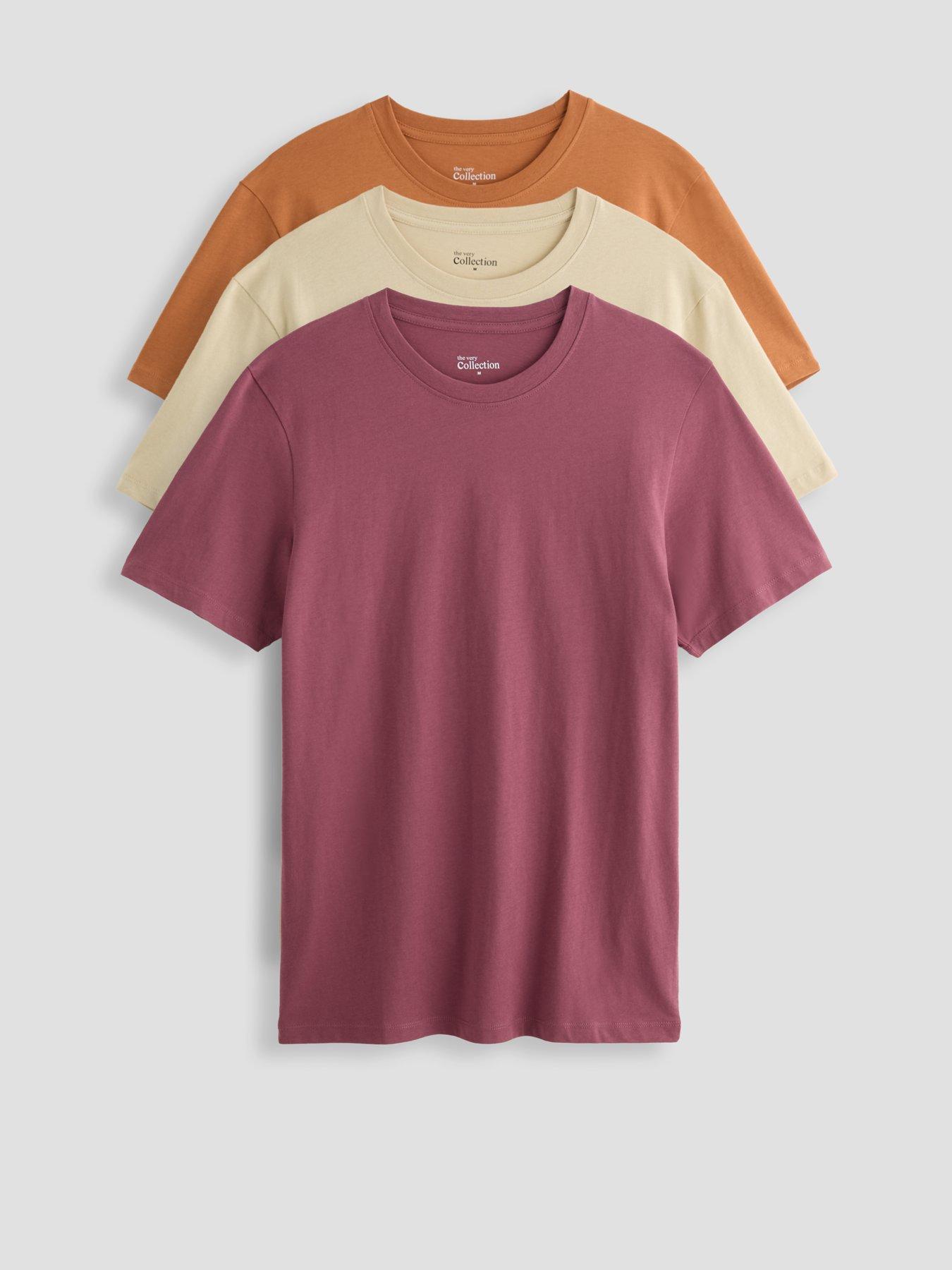 The Very Collection 3 Pack Pure Cotton Crew Neck T-shirts - Beige/Rust/Mulberry