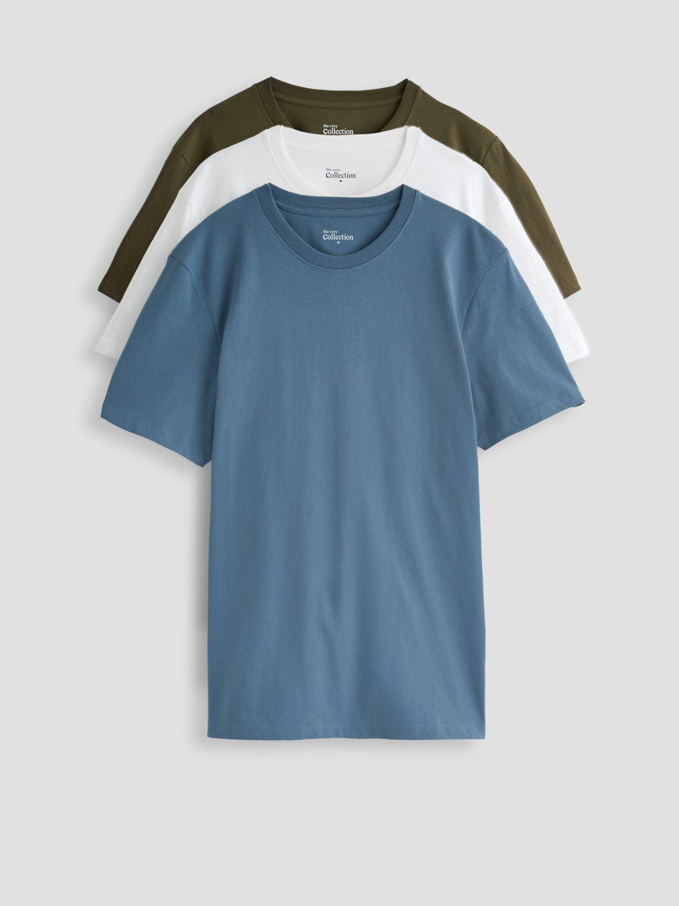 The Very Collection 3 Pack Pure Cotton Crew Neck T-Shirts - White/Blue/Green