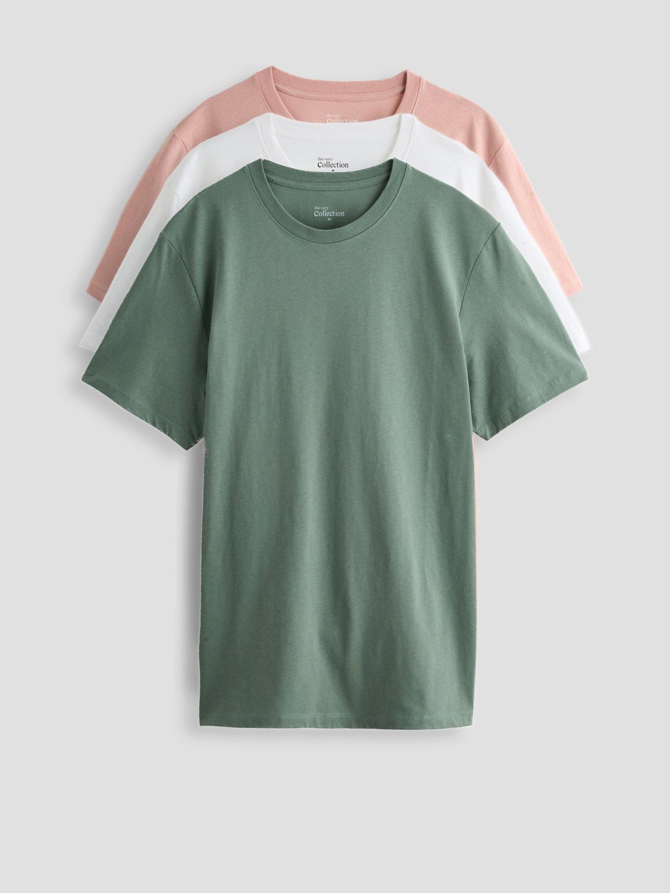 The Very Collection 3 Pack Pure Cotton Crew Neck T-Shirts - Cream/Sage/Pink