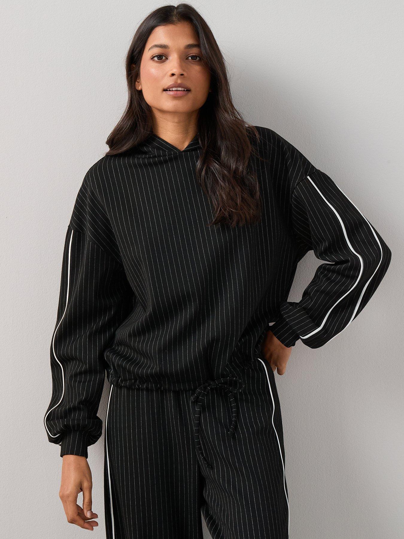 Image 1 of 7 of The Very Collection Side Stripe Mono Tie Hem Hoodie Co-Ord - Black