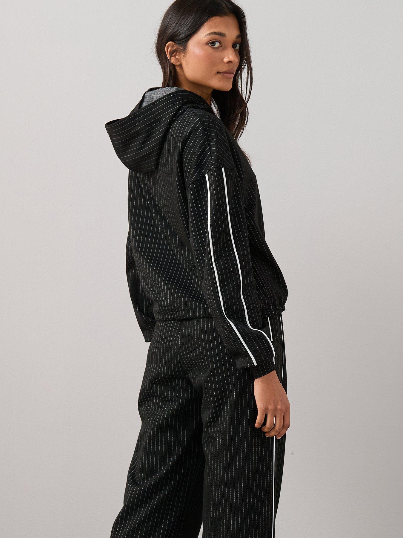 Image 2 of 7 of The Very Collection Side Stripe Mono Tie Hem Hoodie Co-Ord - Black