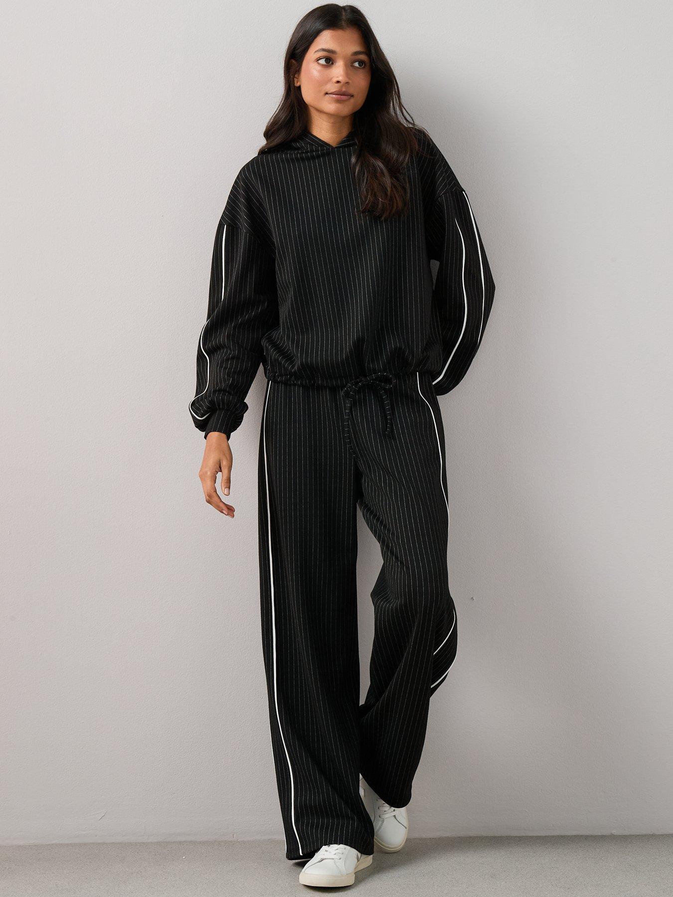 Image 3 of 7 of The Very Collection Side Stripe Mono Tie Hem Hoodie Co-Ord - Black