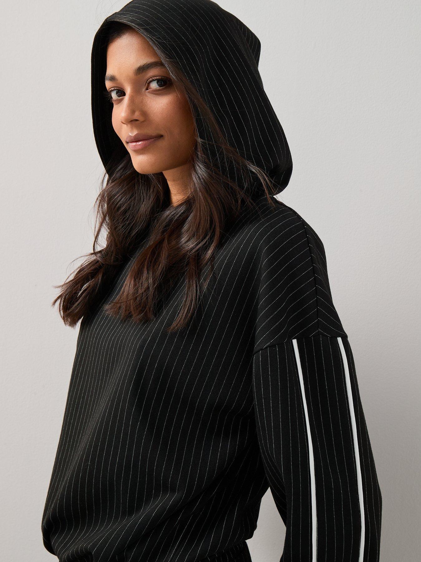 Image 4 of 7 of The Very Collection Side Stripe Mono Tie Hem Hoodie Co-Ord - Black