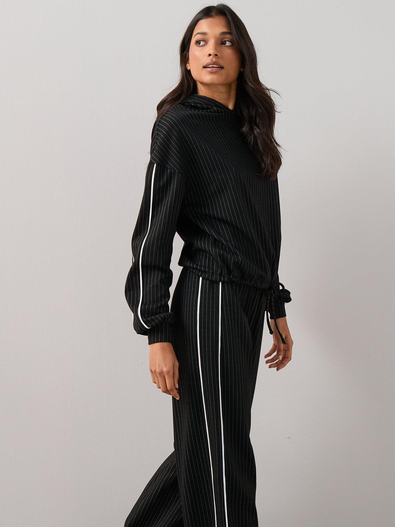 Image 5 of 7 of The Very Collection Side Stripe Mono Tie Hem Hoodie Co-Ord - Black