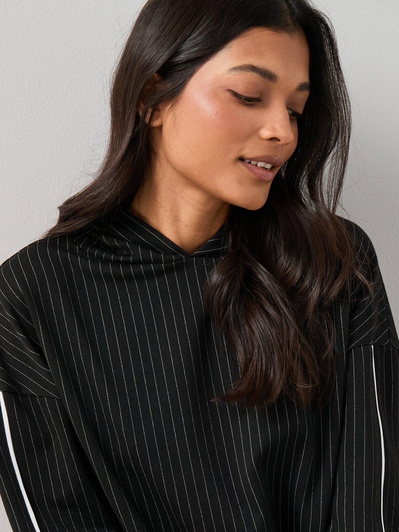 Image 6 of 7 of The Very Collection Side Stripe Mono Tie Hem Hoodie Co-Ord - Black