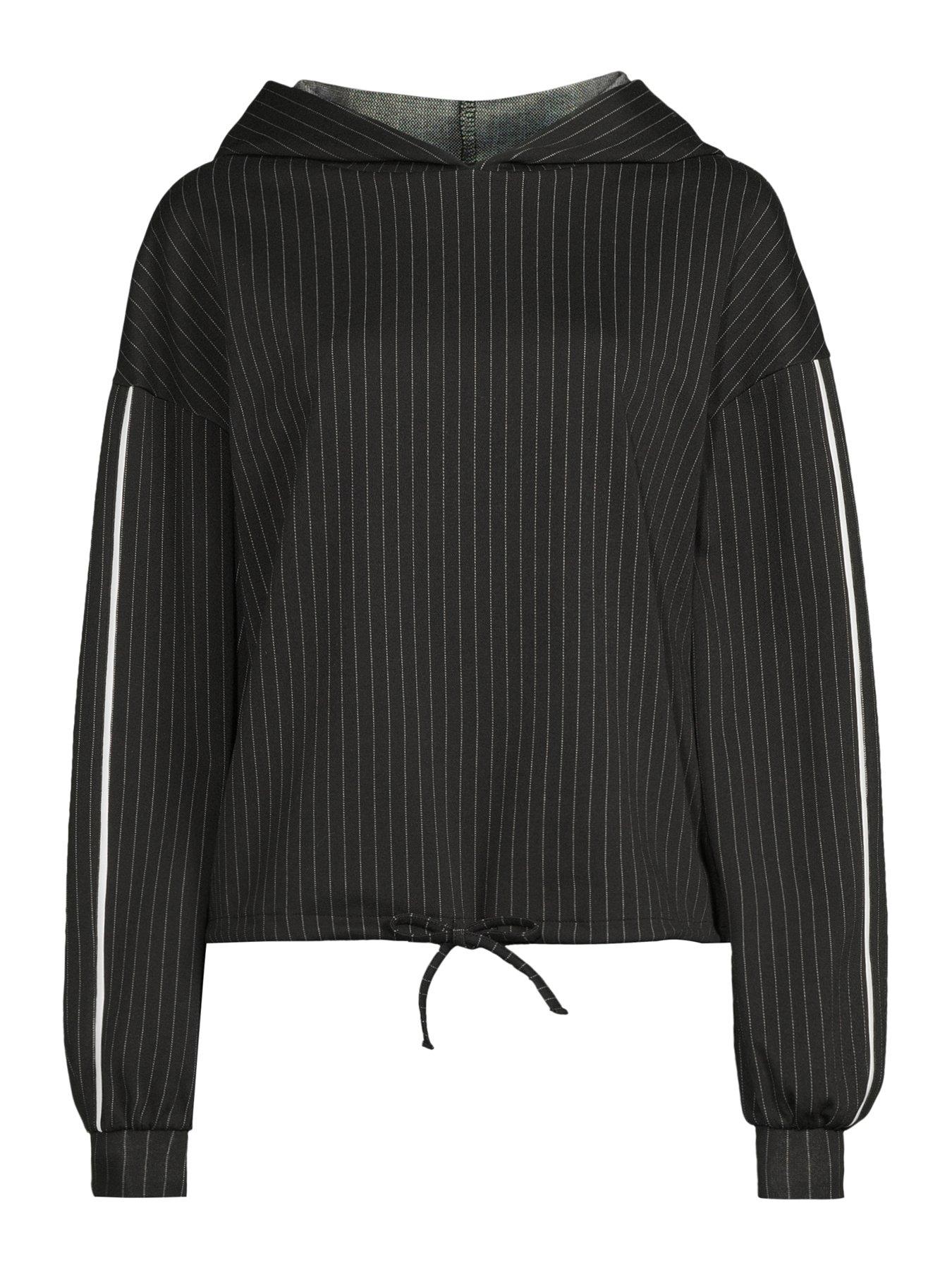 Image 7 of 7 of The Very Collection Side Stripe Mono Tie Hem Hoodie Co-Ord - Black
