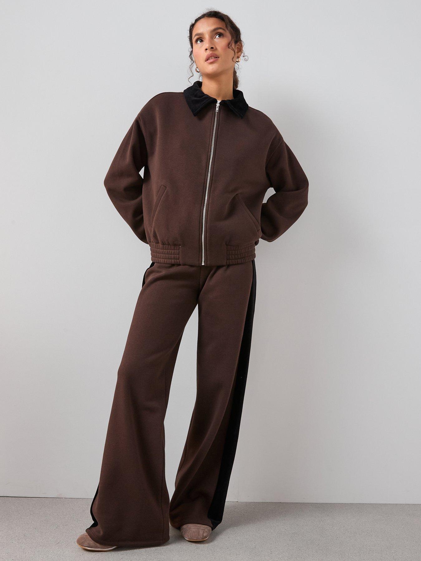 The Very Collection Cord Trim Zip Up Sweatshirt Co-Ord - Brown