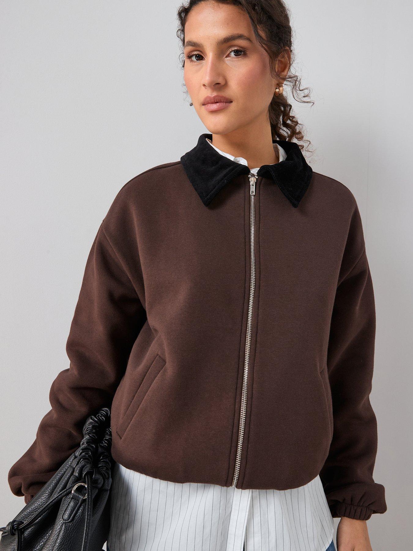 The Very Collection Cord Trim Zip Up Sweatshirt Co-Ord - Brown