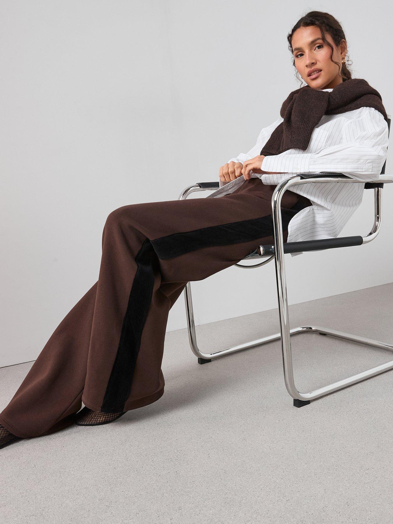 Image 1 of 6 of The Very Collection Cord Trim Wide Leg Joggers Co-Ord - Brown