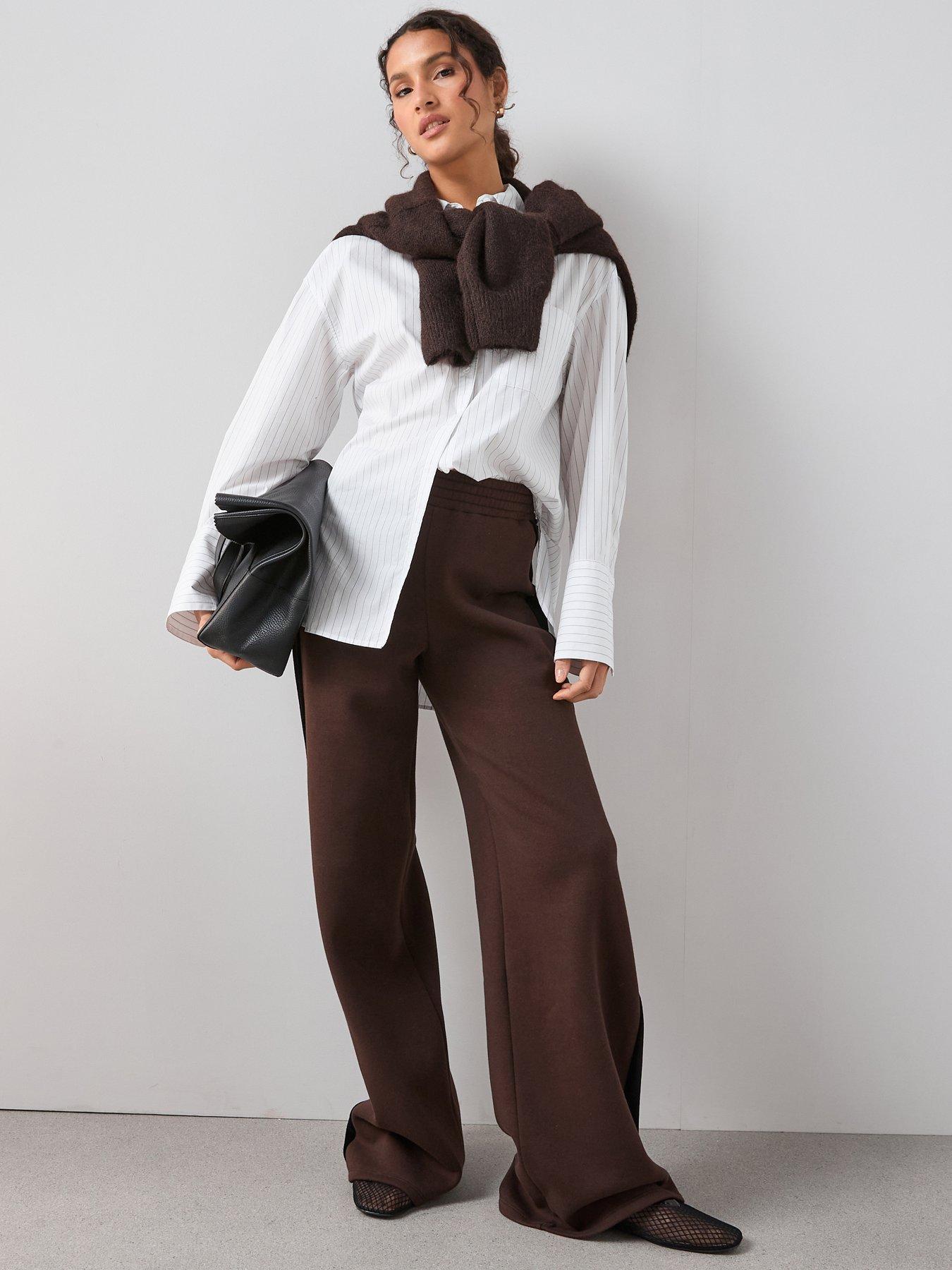 Image 6 of 6 of The Very Collection Cord Trim Wide Leg Joggers Co-Ord - Brown