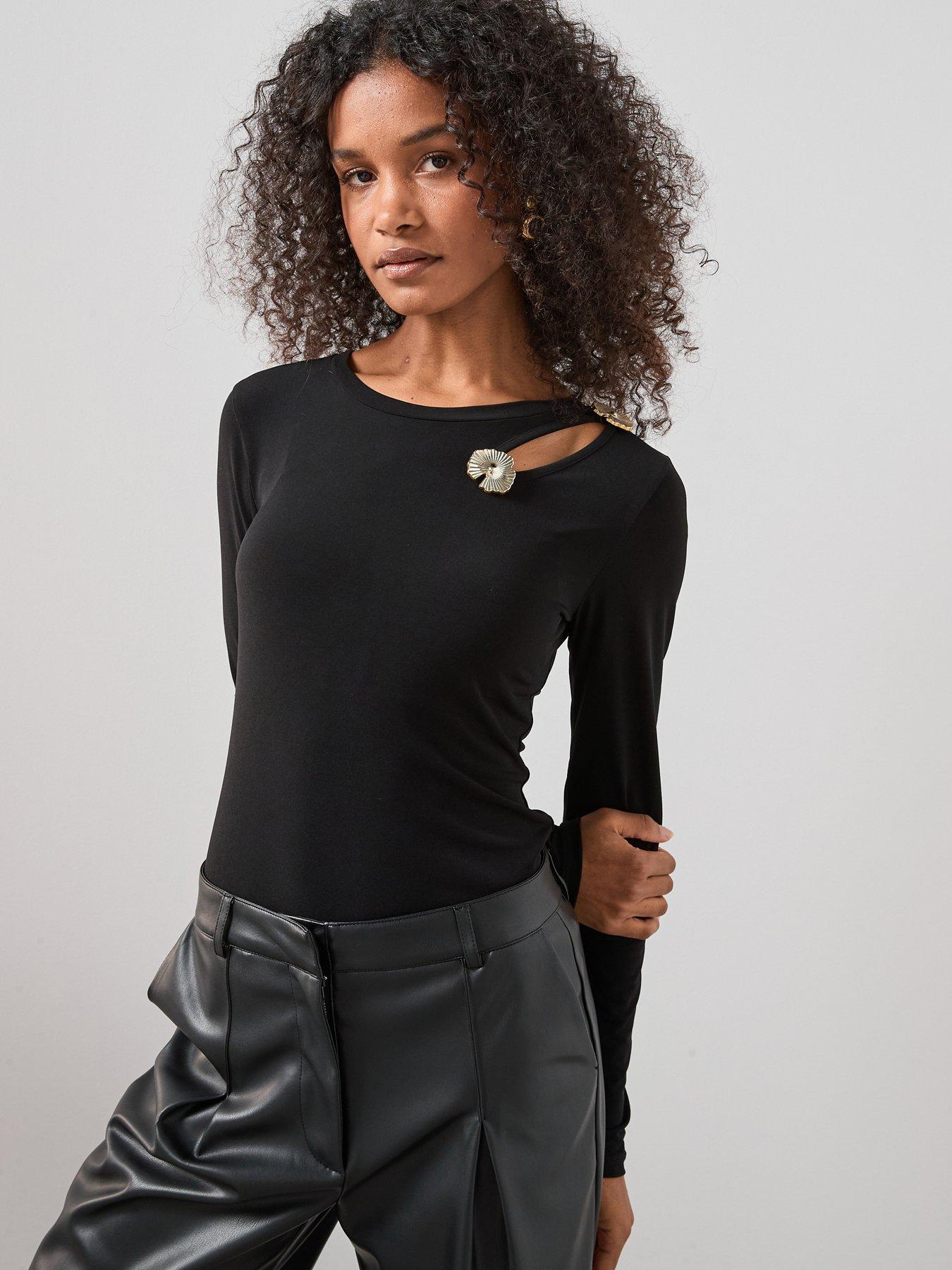 The Very Collection Trim Detail Cut Out Long Sleeve Top - Black