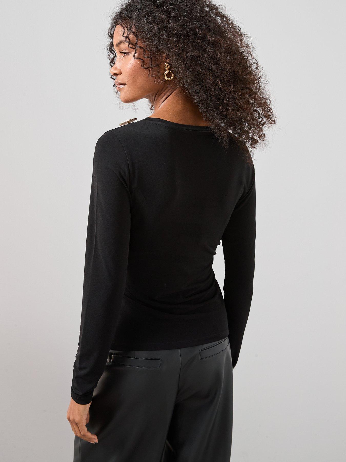 The Very Collection Trim Detail Cut Out Long Sleeve Top - Black | Very