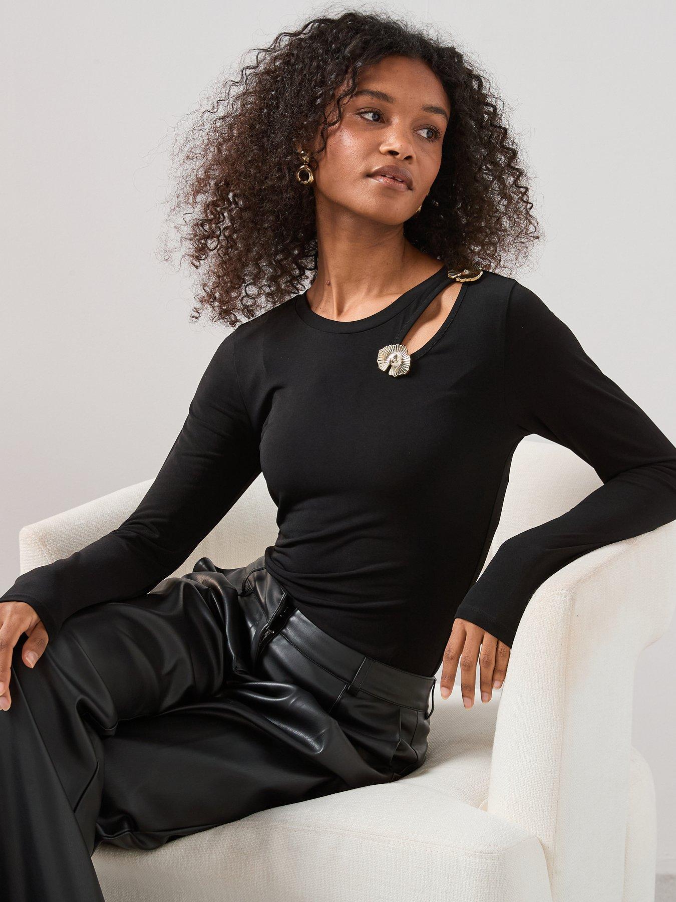 The Very Collection Trim Detail Cut Out Long Sleeve Top - Black | Very
