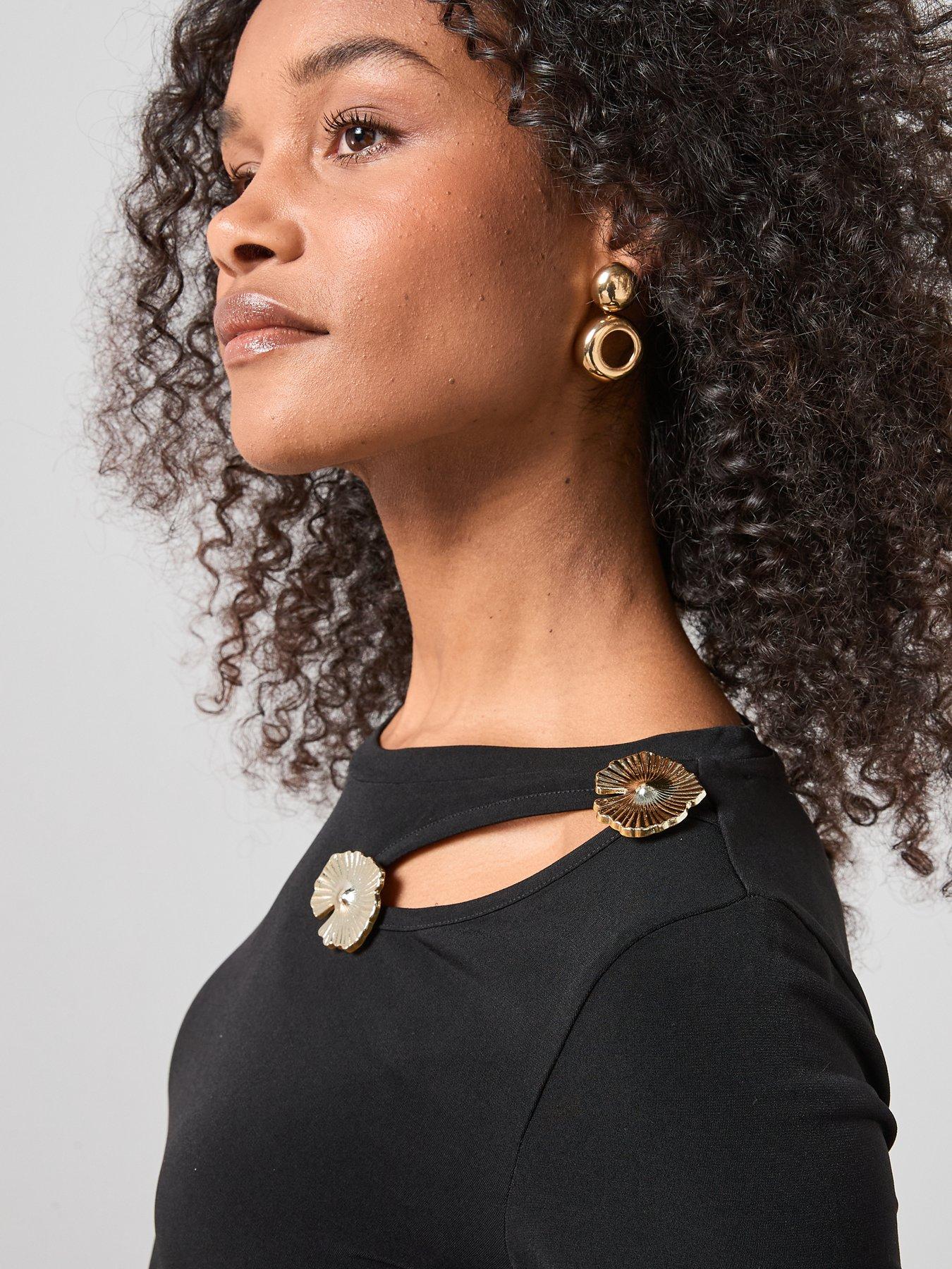 The Very Collection Trim Detail Cut Out Long Sleeve Top - Black | Very