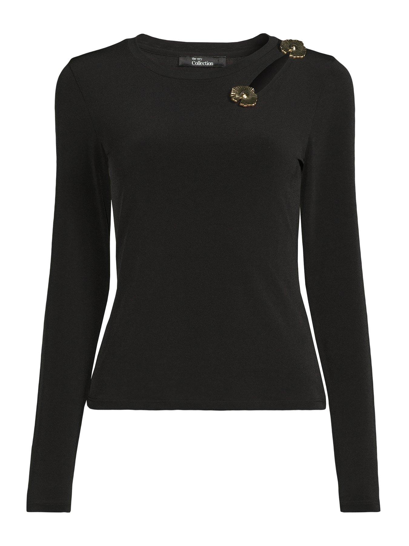 The Very Collection Trim Detail Cut Out Long Sleeve Top - Black | Very