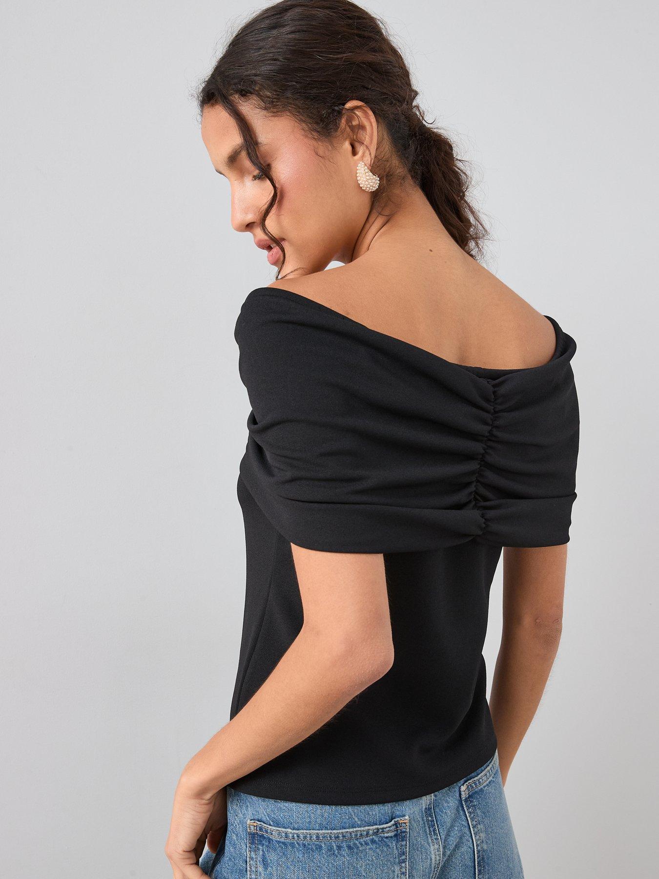Image 2 of 7 of The Very Collection Bardot Bow Fitted Top - Black