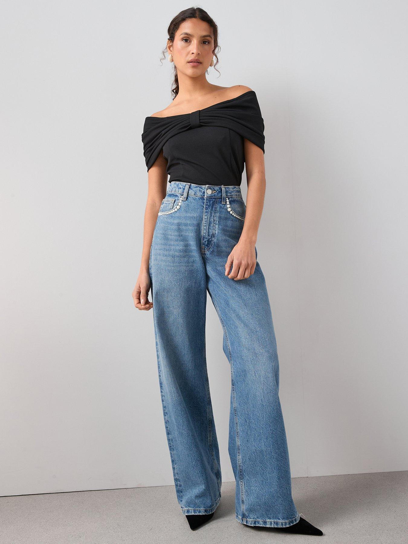 Image 3 of 7 of The Very Collection Bardot Bow Fitted Top - Black