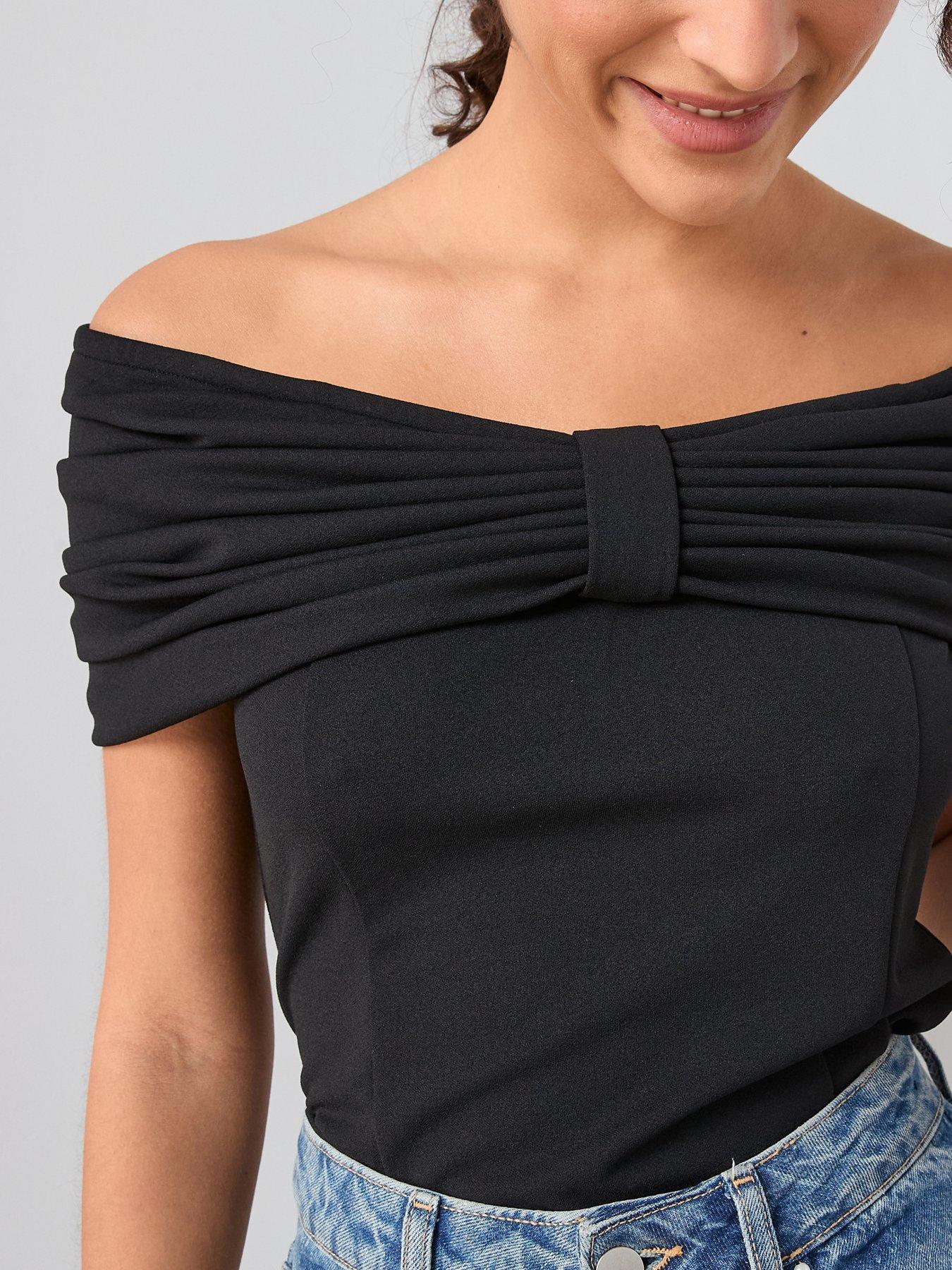 Image 4 of 7 of The Very Collection Bardot Bow Fitted Top - Black
