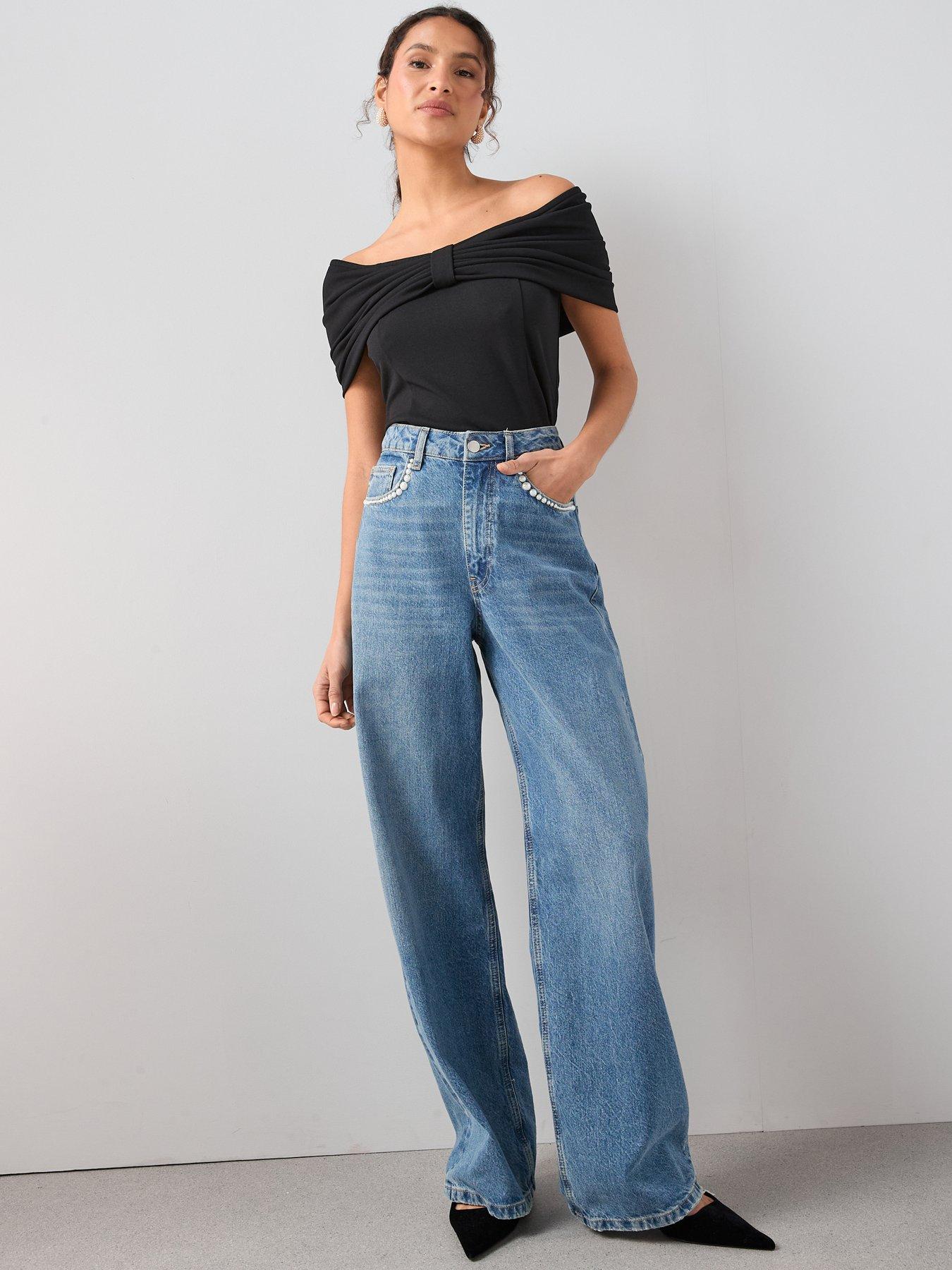 Image 5 of 7 of The Very Collection Bardot Bow Fitted Top - Black