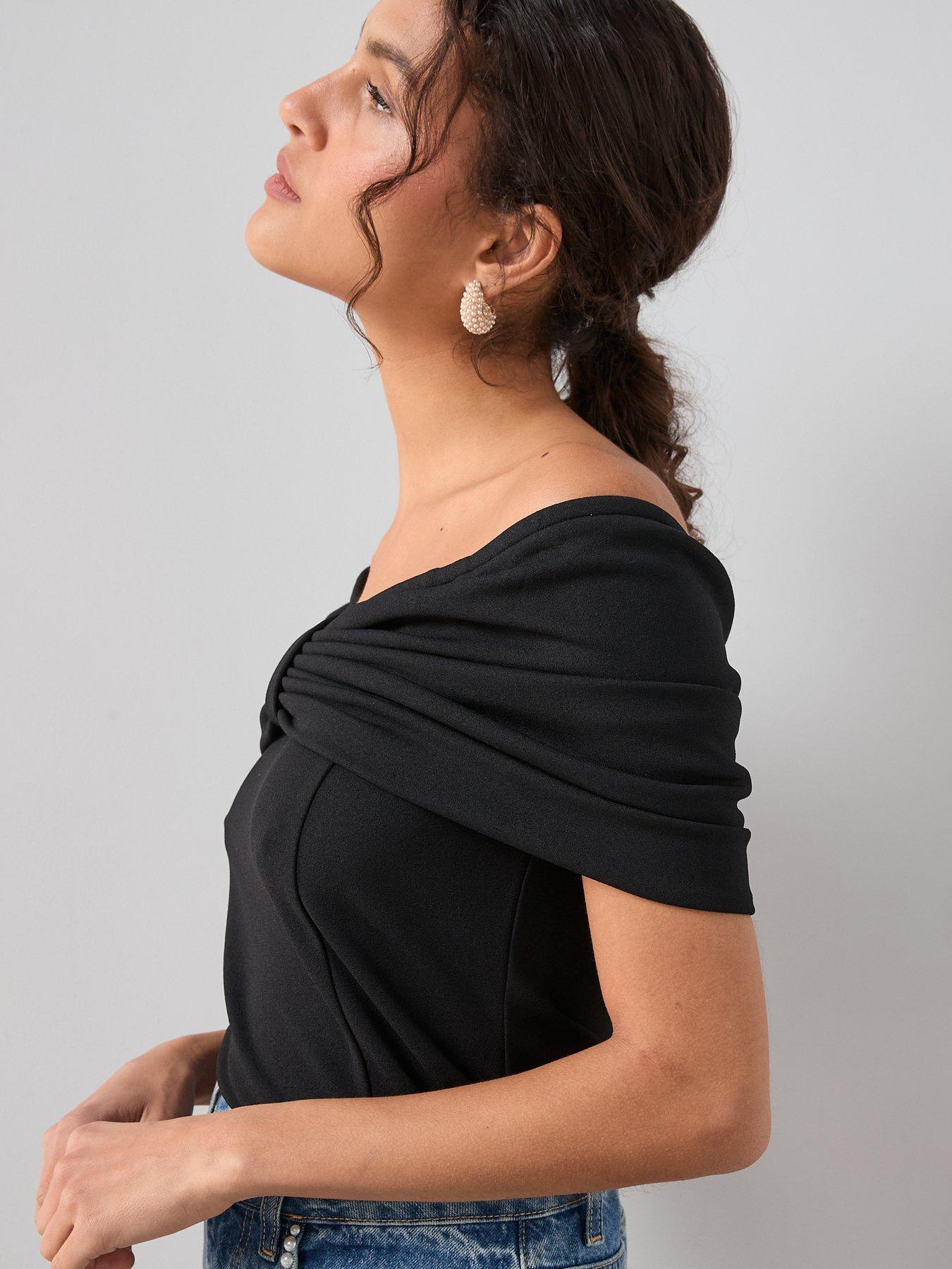 Image 6 of 7 of The Very Collection Bardot Bow Fitted Top - Black