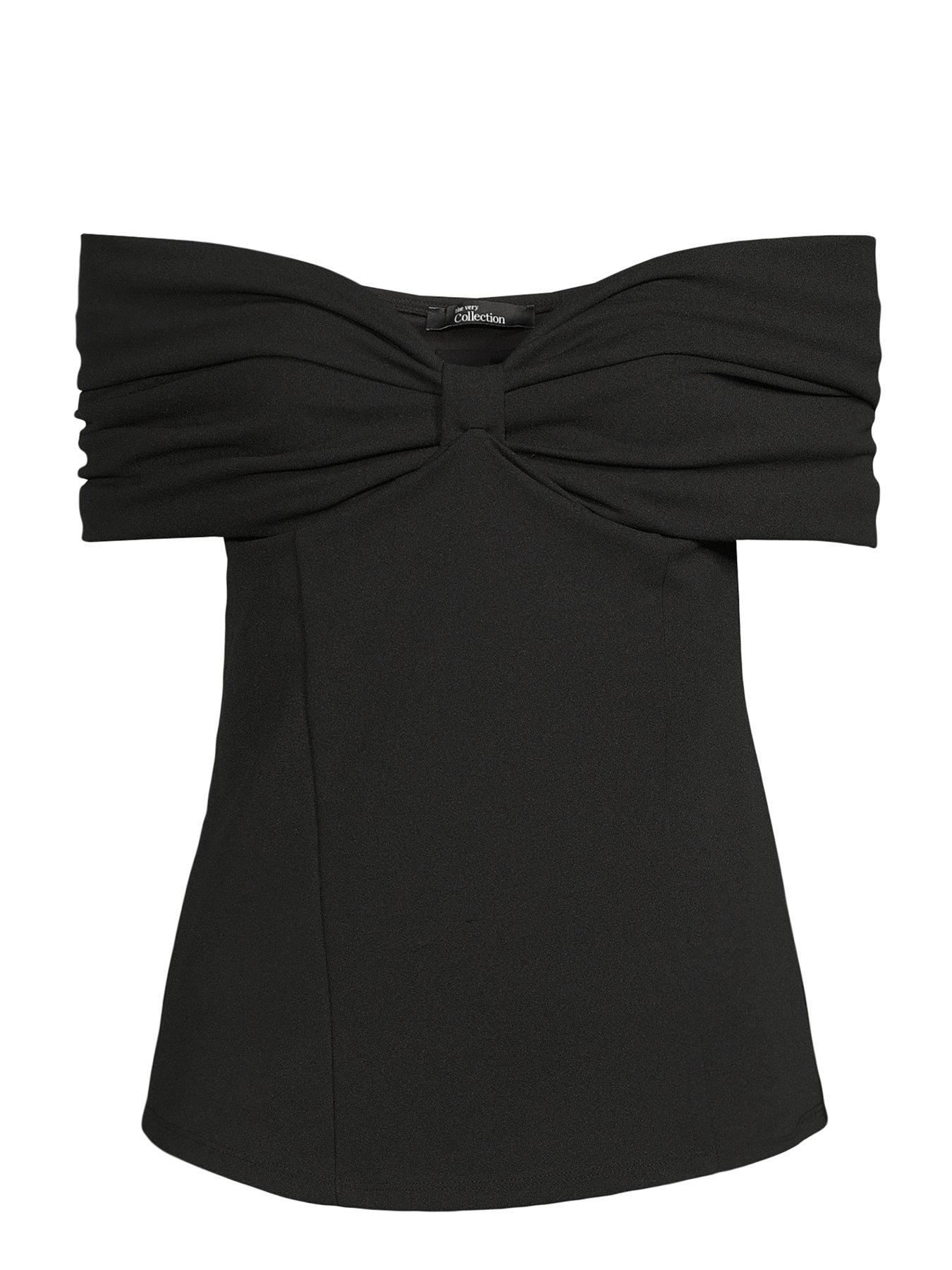 Image 7 of 7 of The Very Collection Bardot Bow Fitted Top - Black
